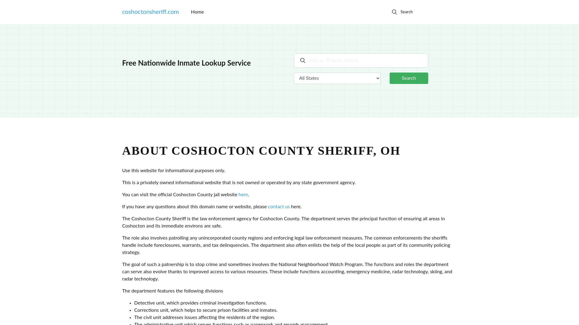 About Coshocton County Sheriff and Coshocton County Jail, OH