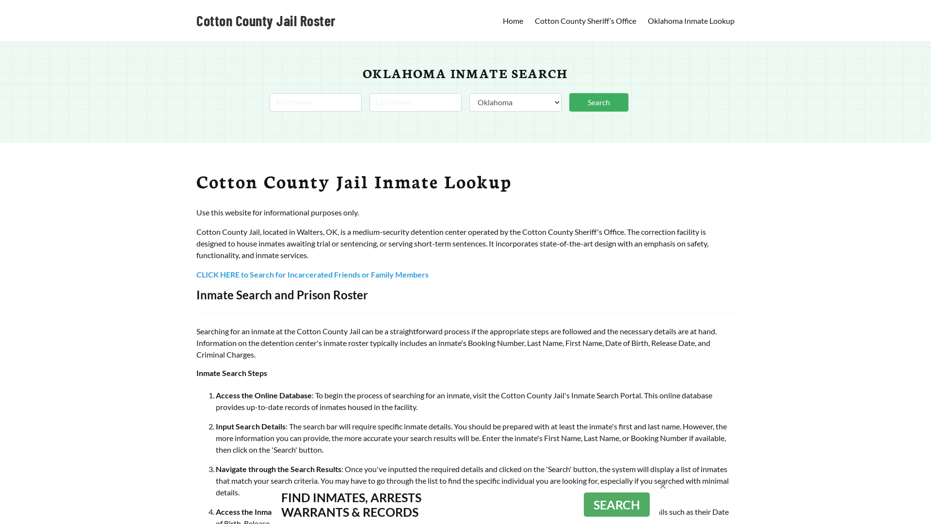 Cotton County Jail Roster Lookup, OK, Inmate Search