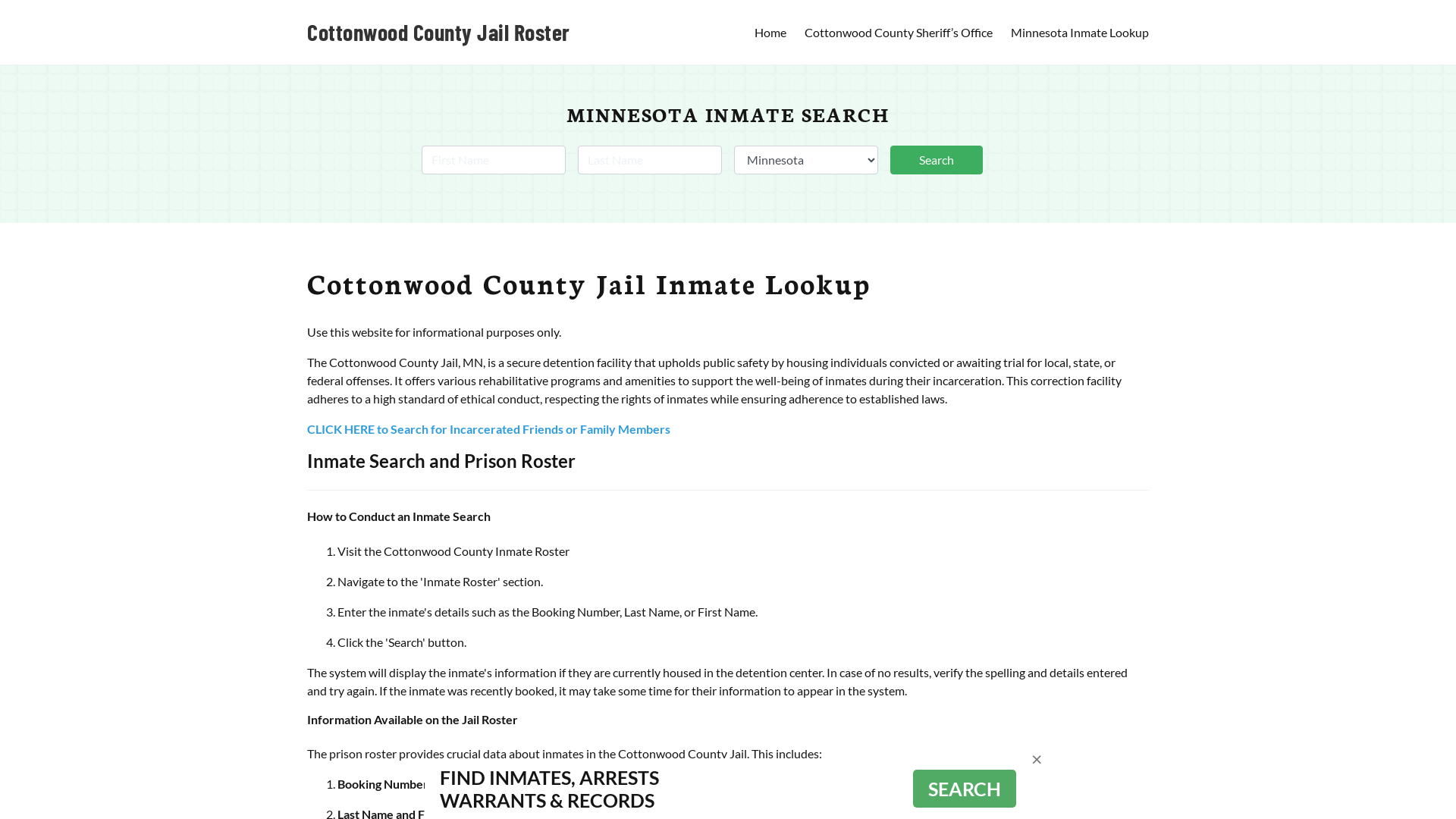 Cottonwood County Jail Roster Lookup, MN, Inmate Search