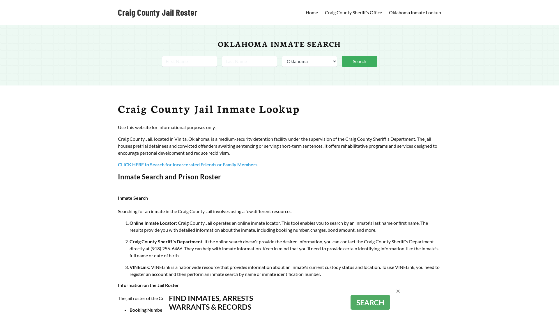 Craig County Jail Roster Lookup, OK, Inmate Search