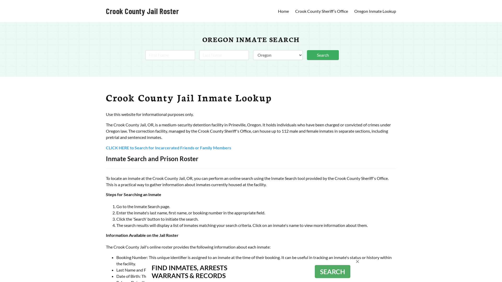 Crook County Jail Roster Lookup, OR, Inmate Search