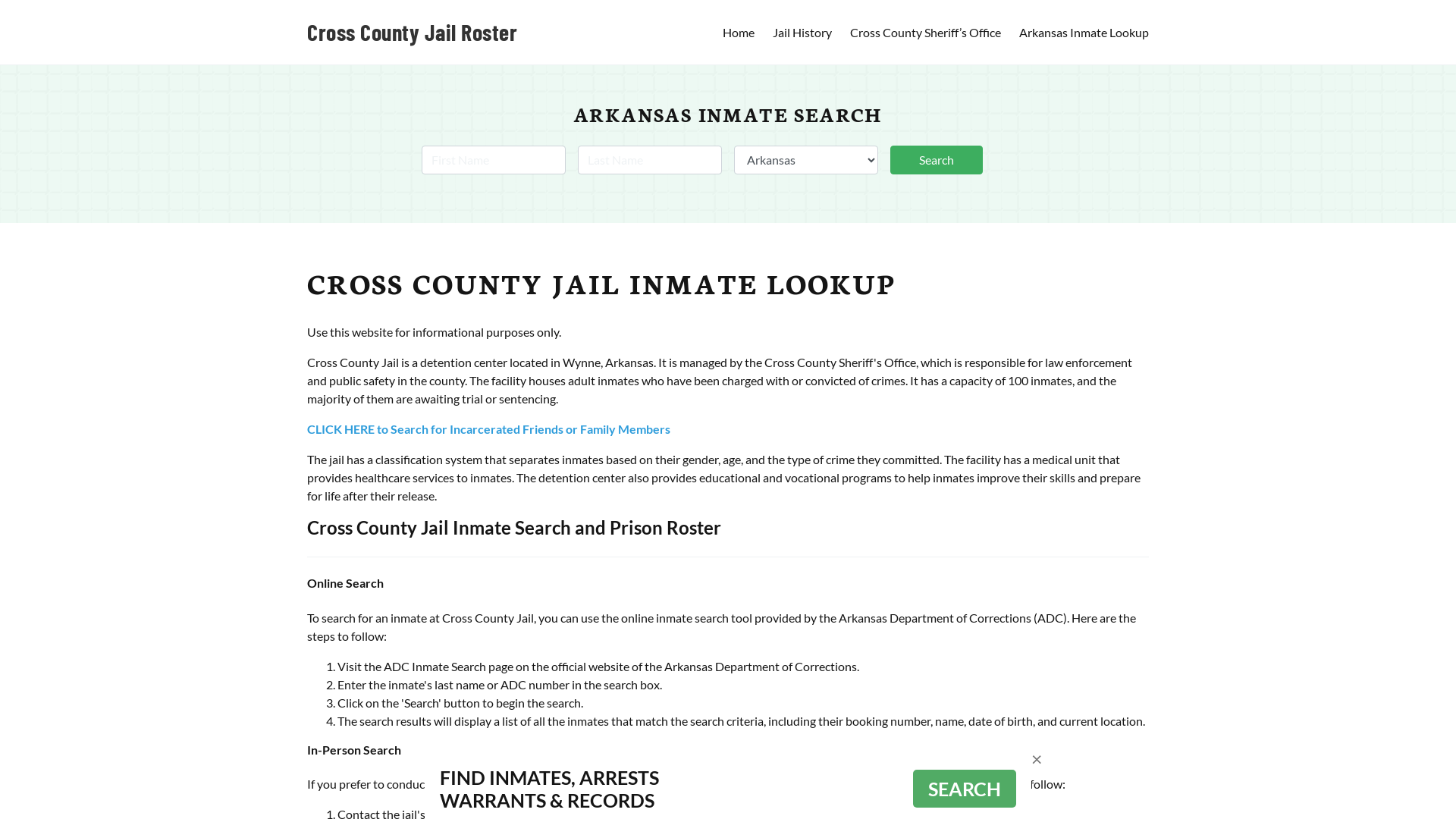 Cross County Jail Roster Lookup, AR, Inmate Search