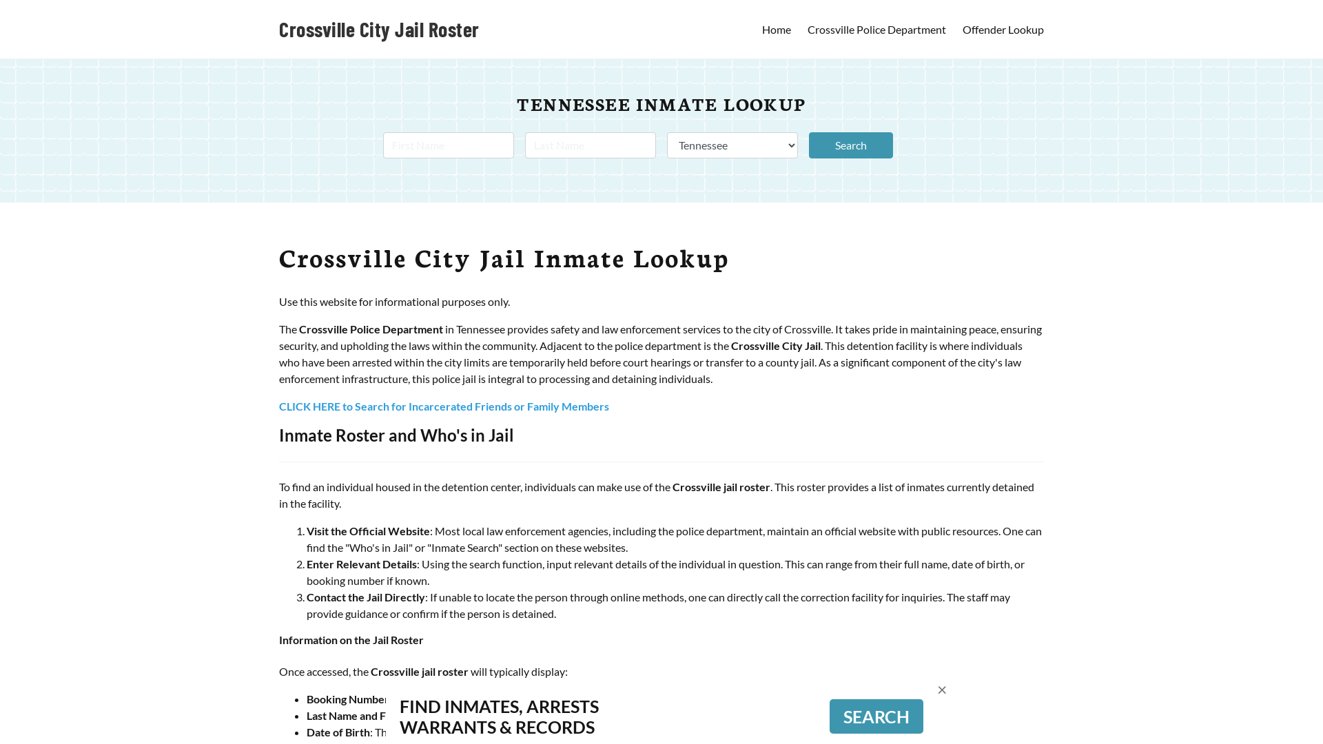 Crossville City Jail, TN Inmate Search, Jail Roster, Bookings