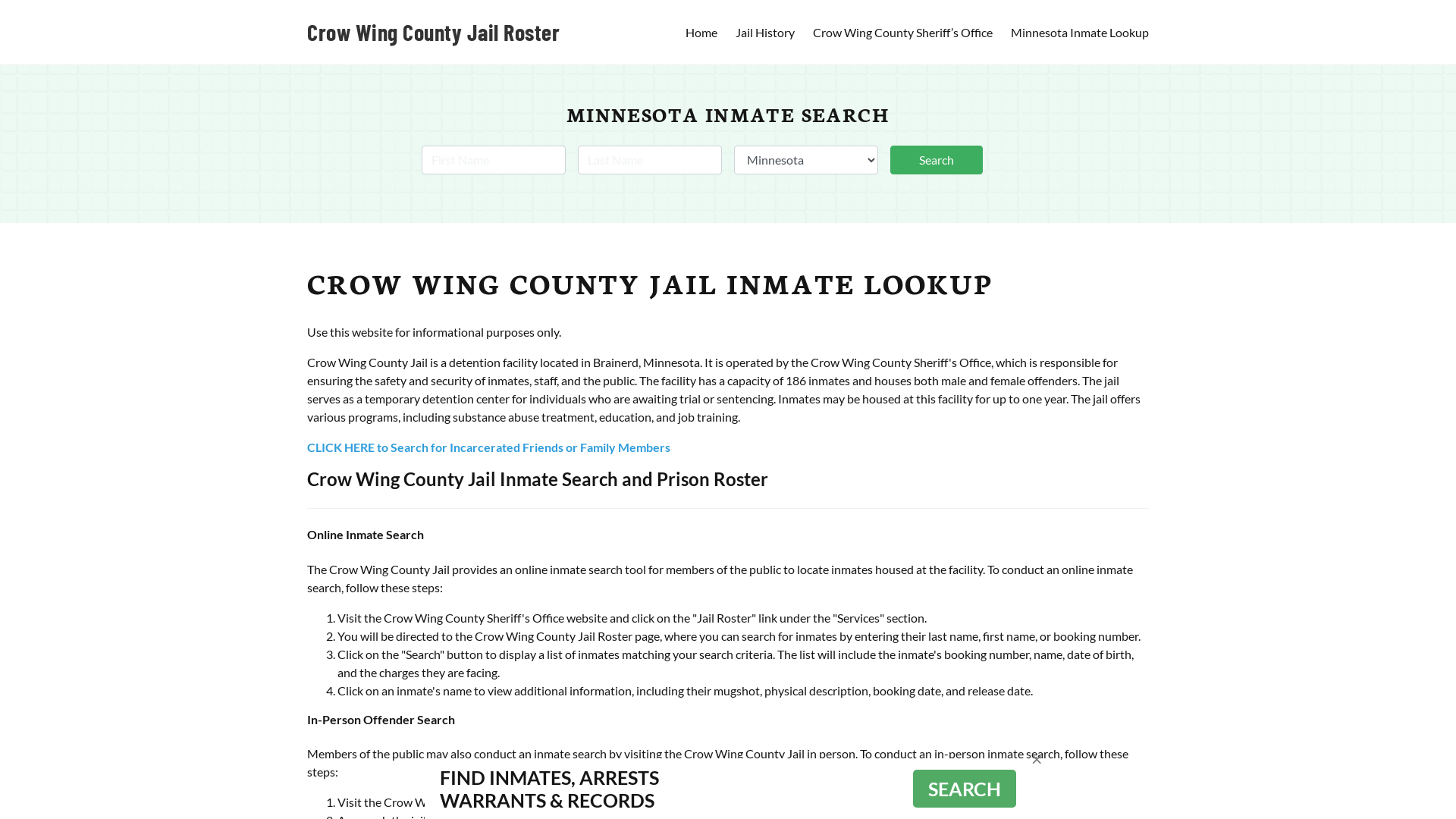 Crow Wing County Jail Roster Lookup, MN, Inmate Search