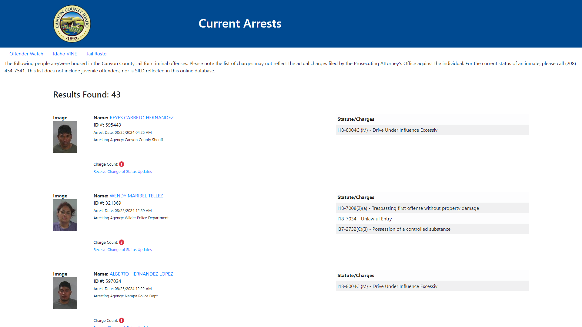 Current Arrests