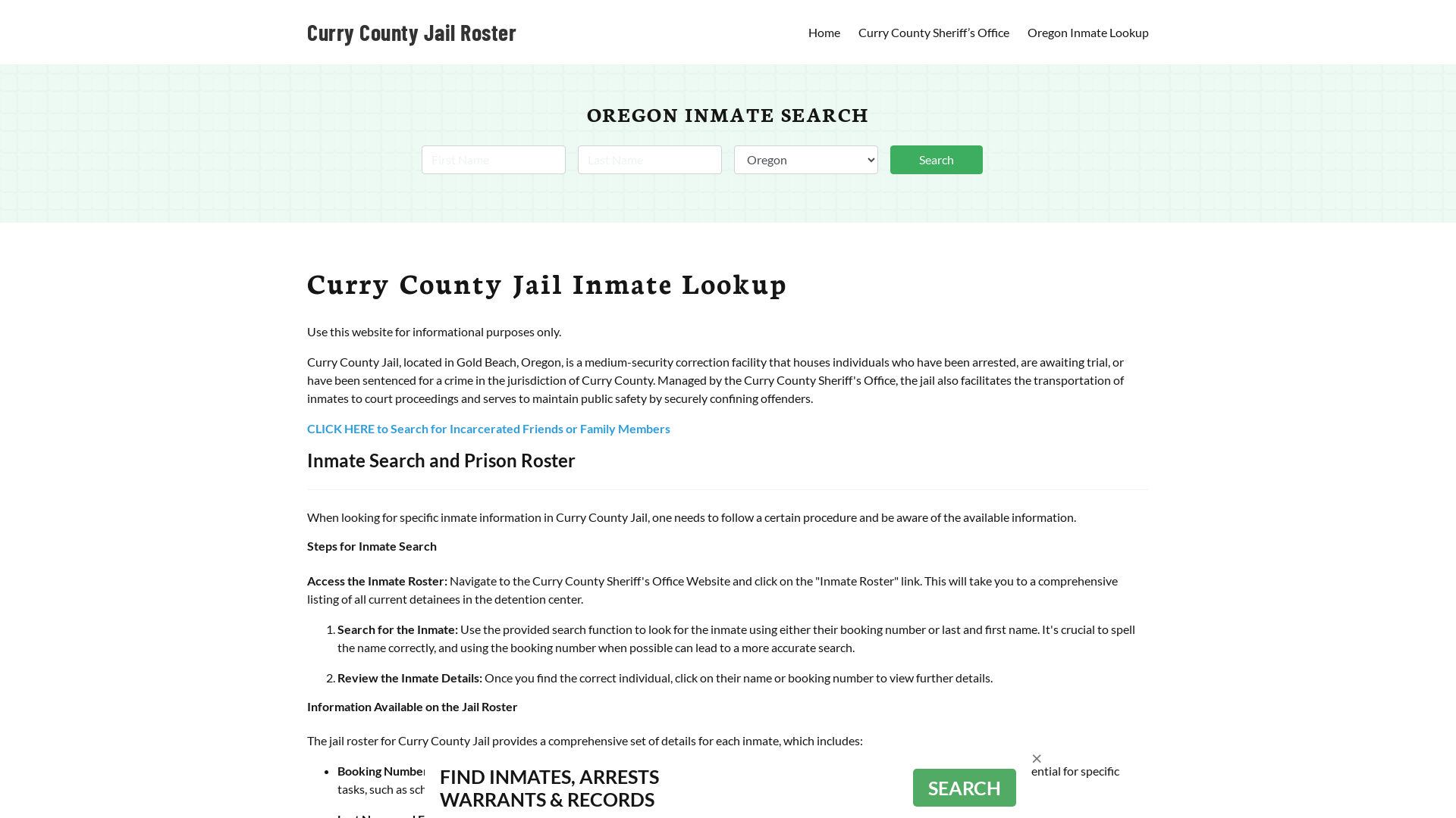 Curry County Jail Roster Lookup, OR, Inmate Search