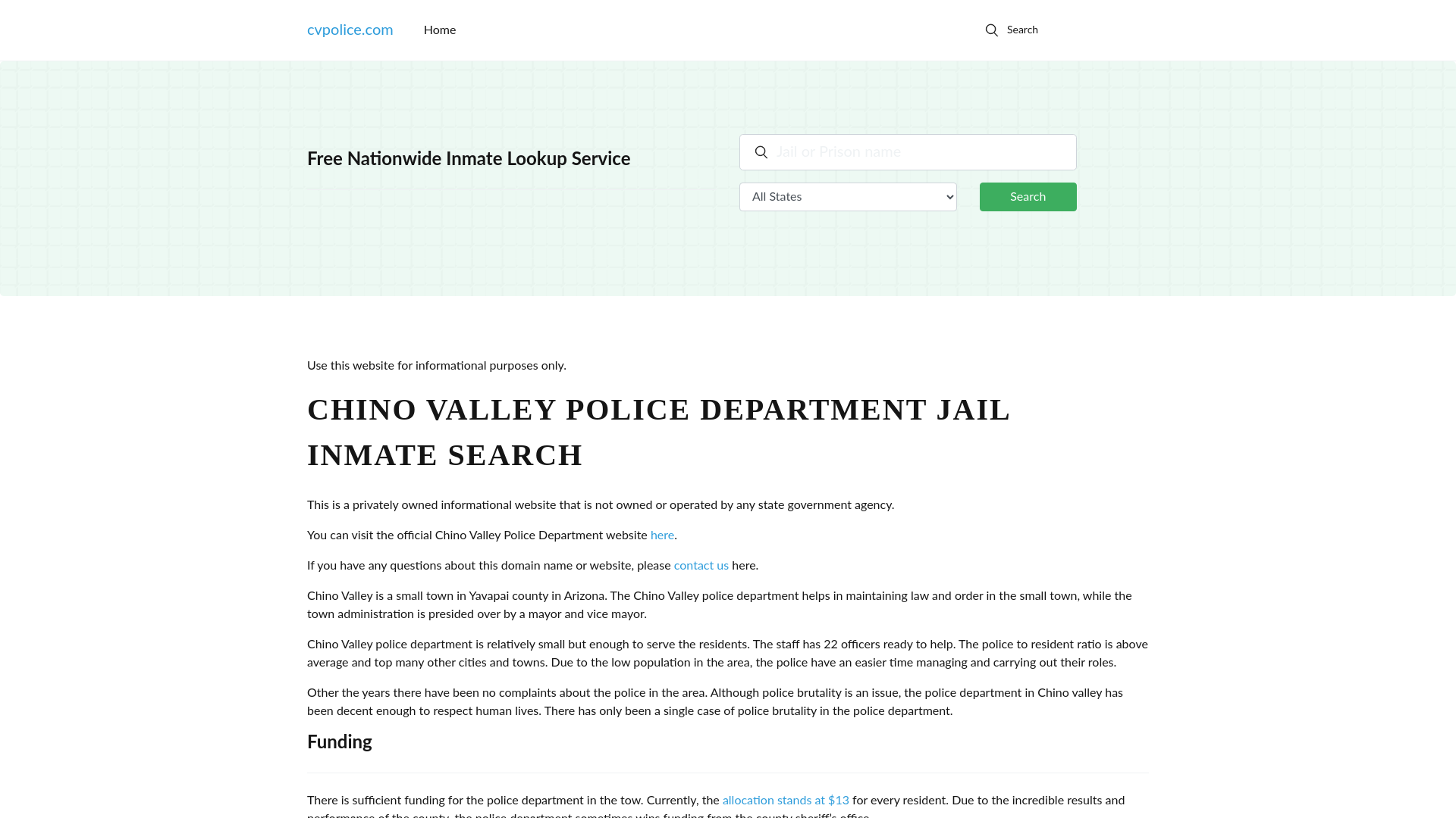 About Chino Valley Police Department and Yavapai County Jail, AZ