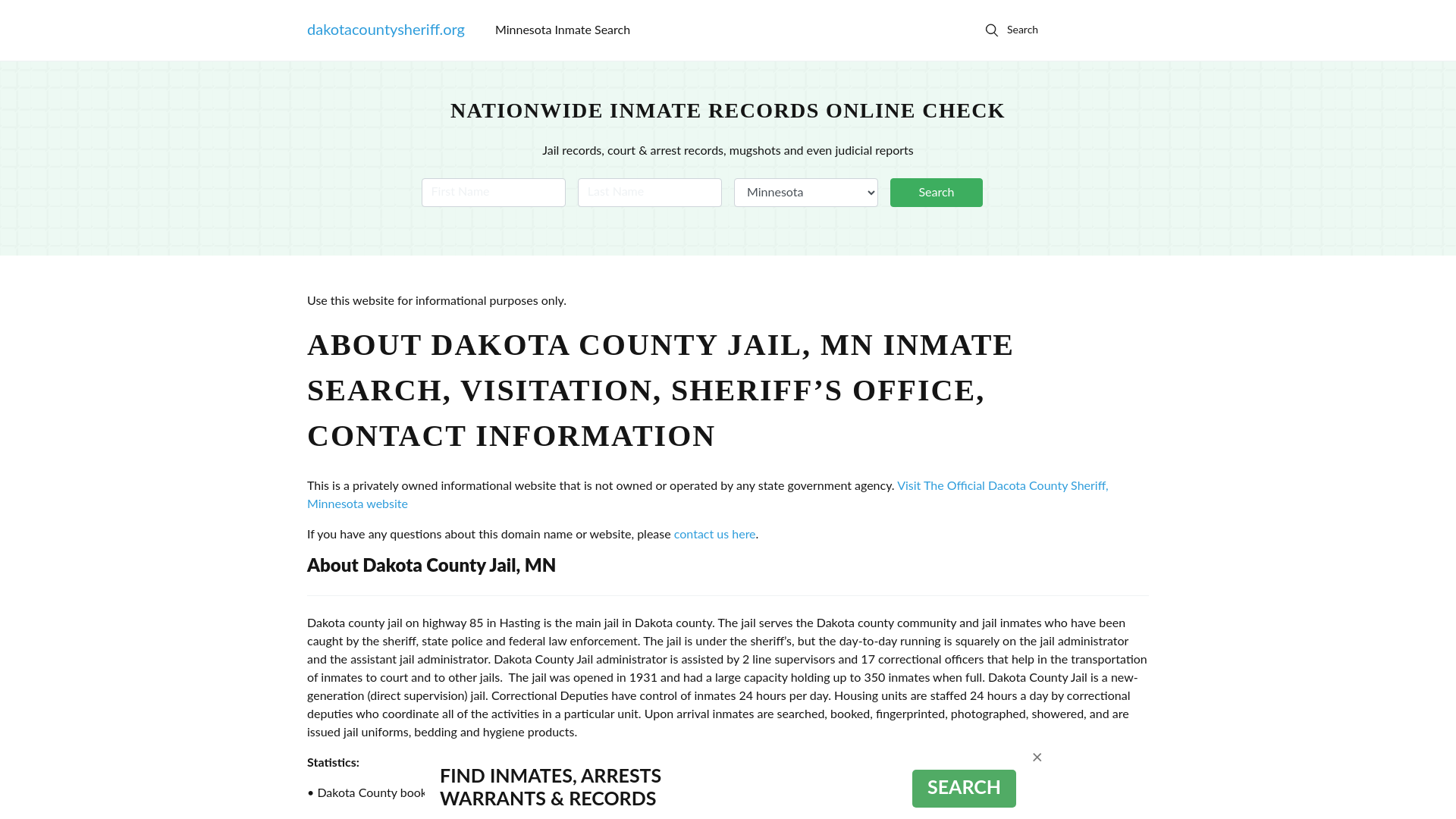 About Dakota County Jail, Minnesota Inmate Search, Visitation, Sheriff