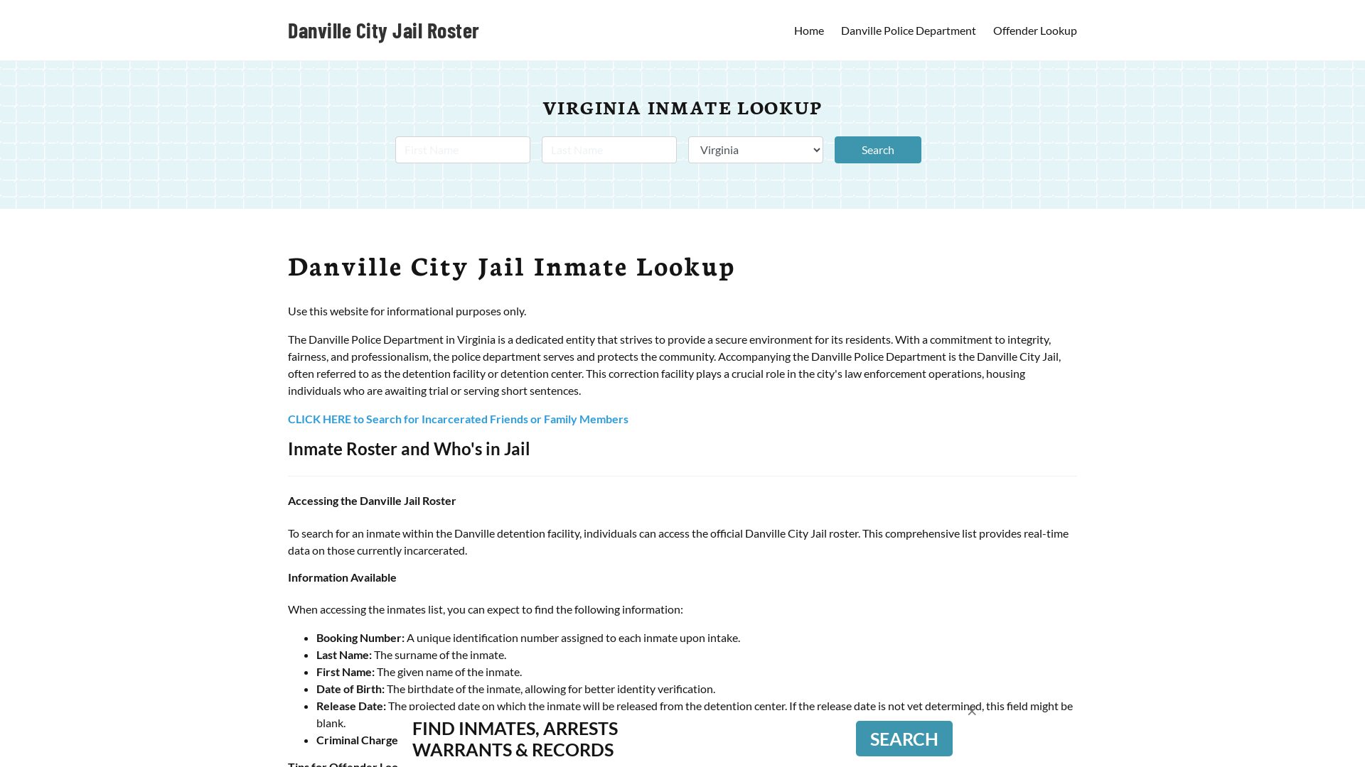 Danville City Jail, VA Inmate Search, Jail Roster, Bookings