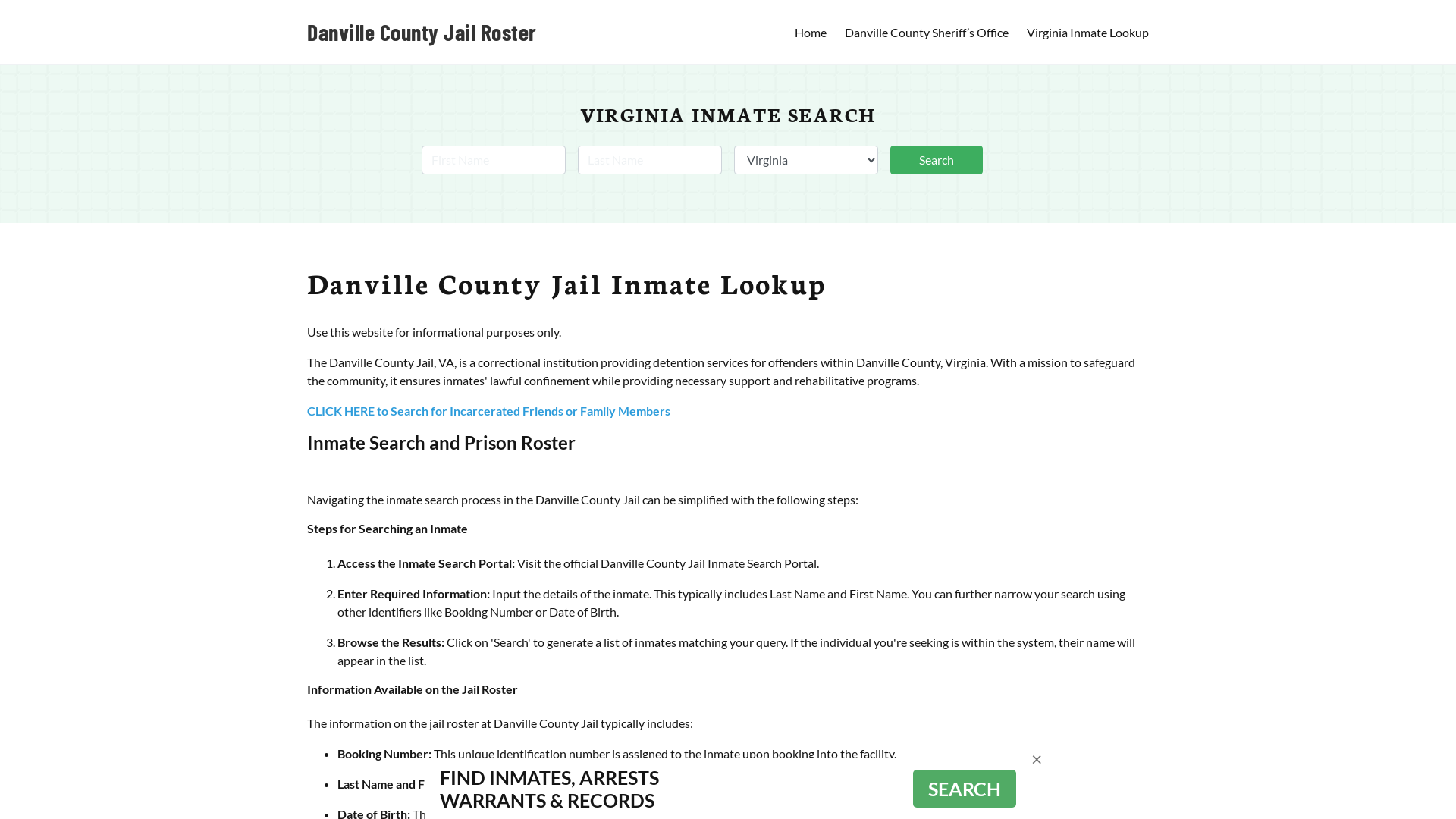 Danville County Jail Roster Lookup, VA, Inmate Search