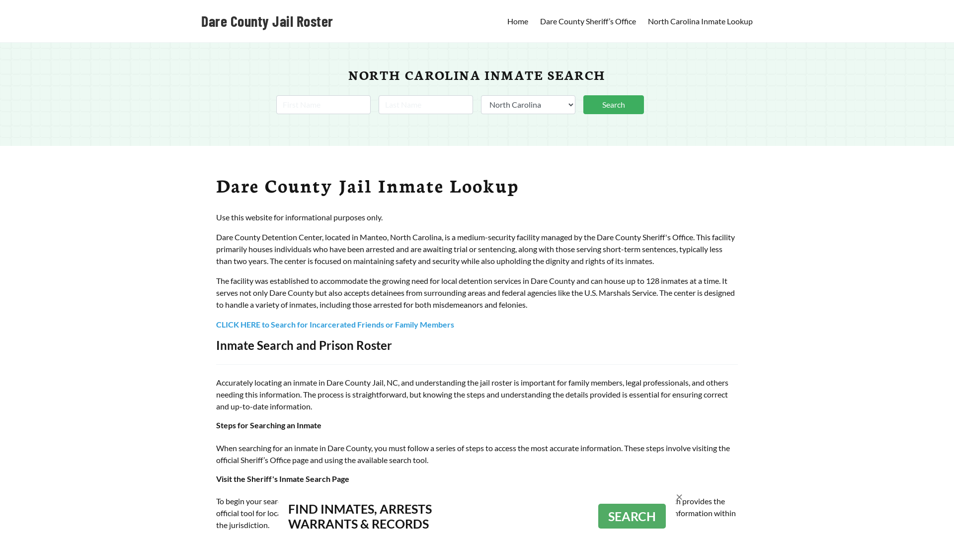 Dare County Jail Roster Lookup, NC, Inmate Search