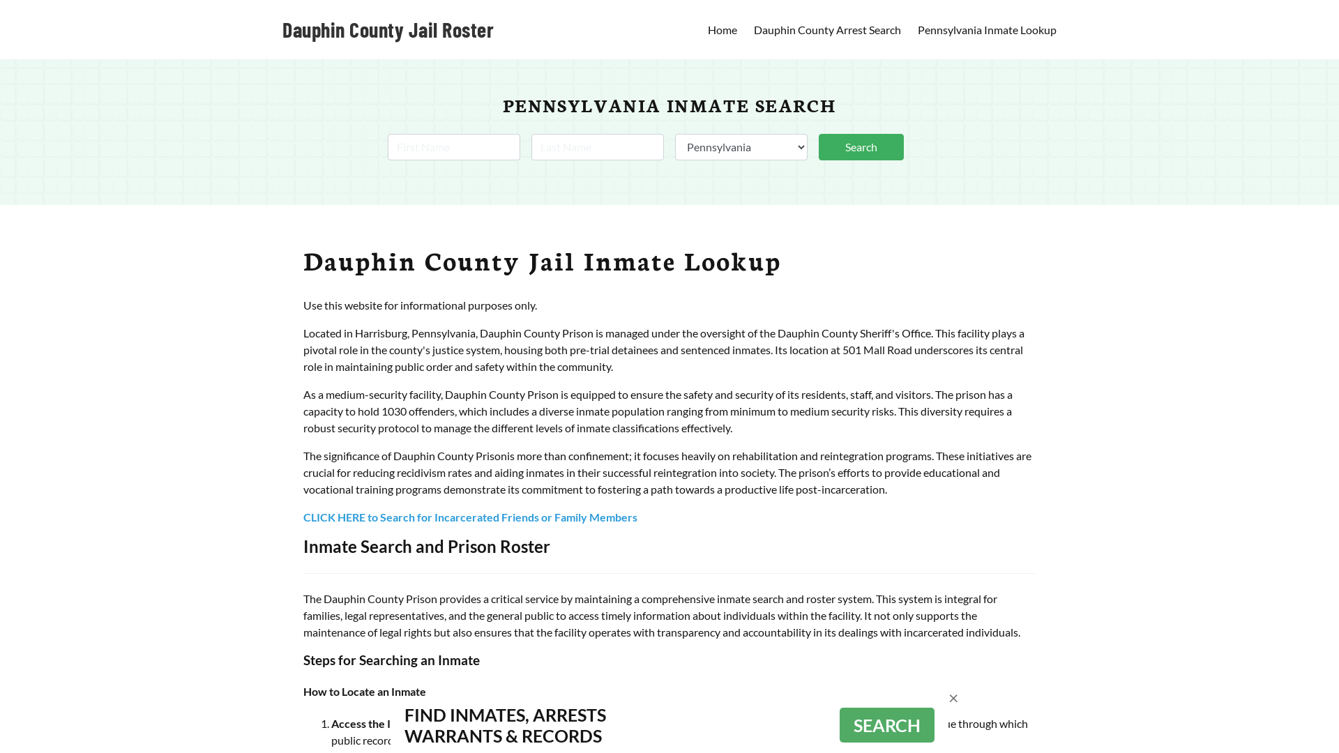 Dauphin County Jail Roster Lookup, PA, Inmate Search