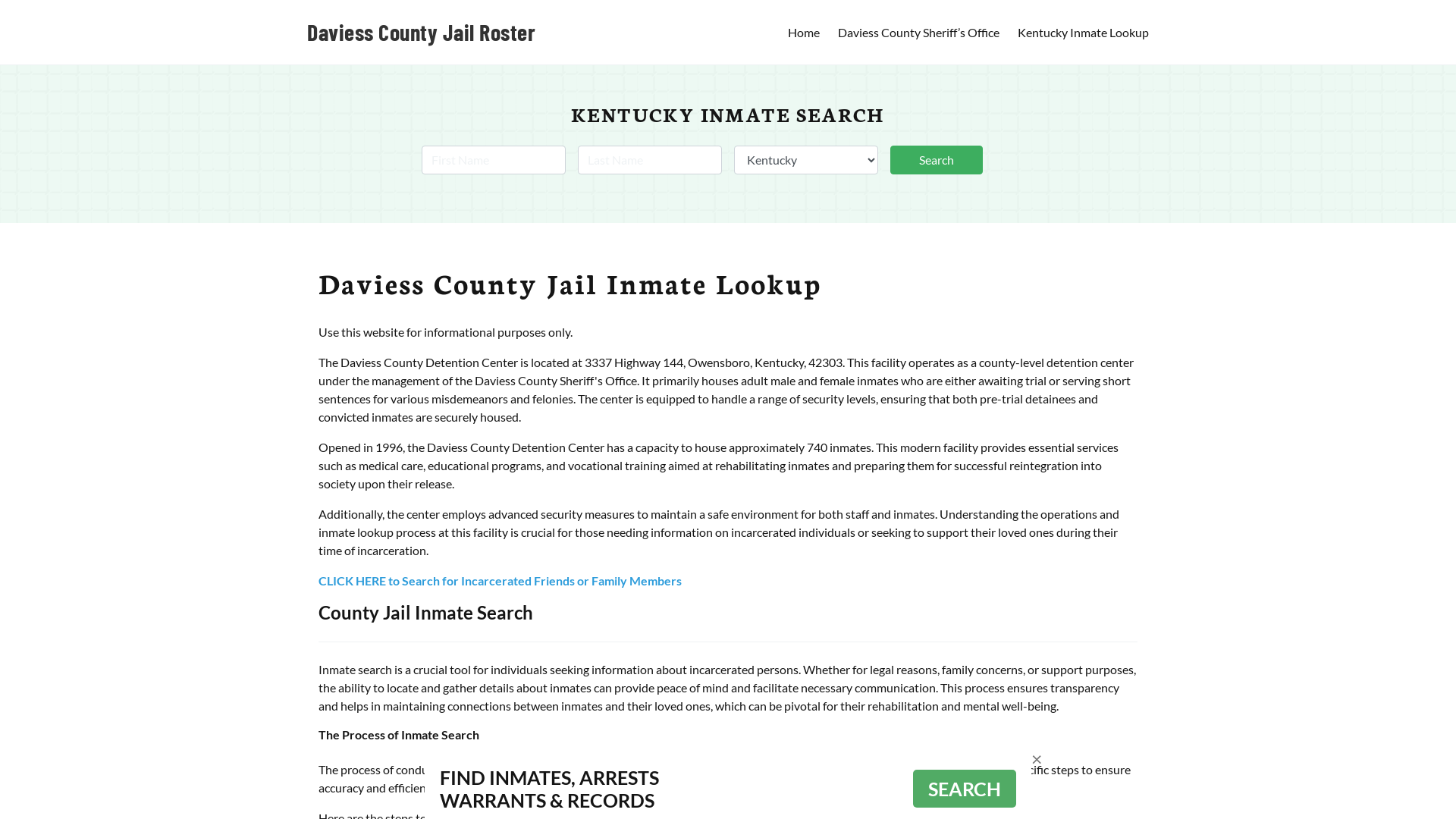 Daviess County Jail Roster Lookup, KY, Inmate Search