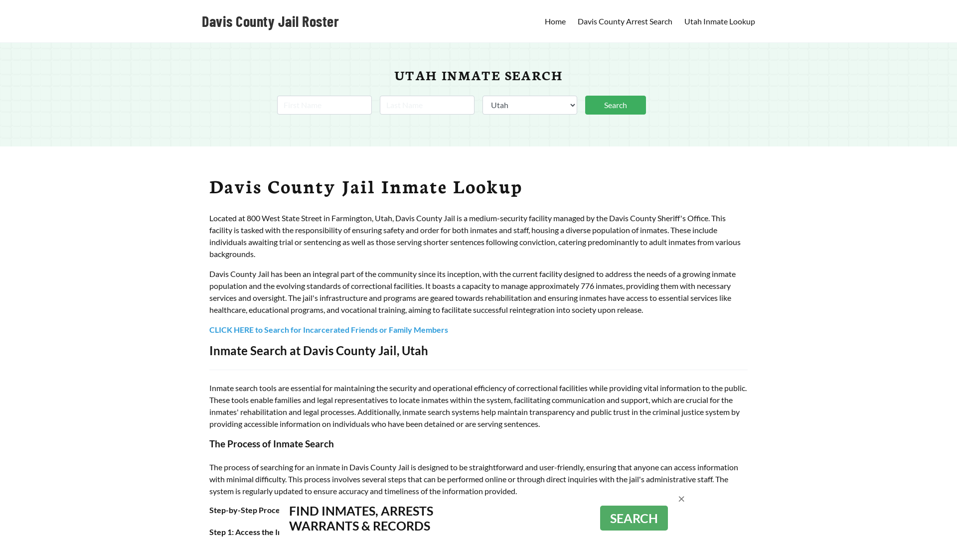 Davis County Jail Roster Lookup, UT, Inmate Search