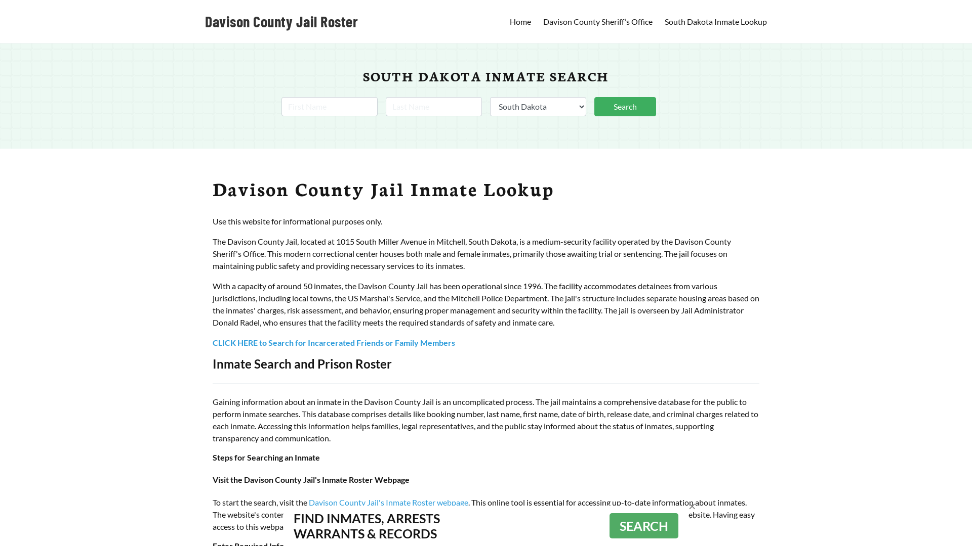 Davison County Jail Roster Lookup, SD, Inmate Search