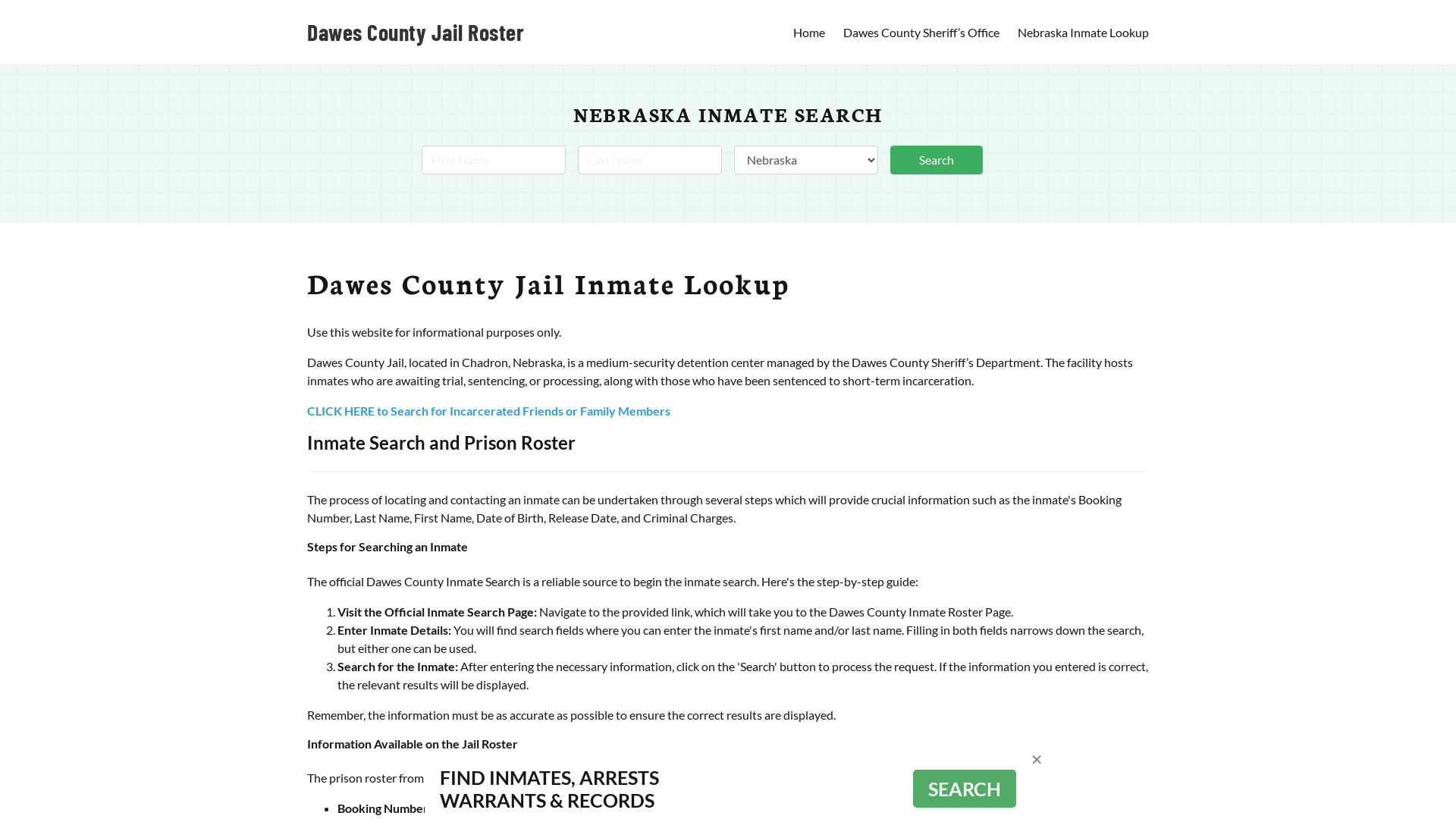 Dawes County Jail Roster Lookup, NE, Inmate Search