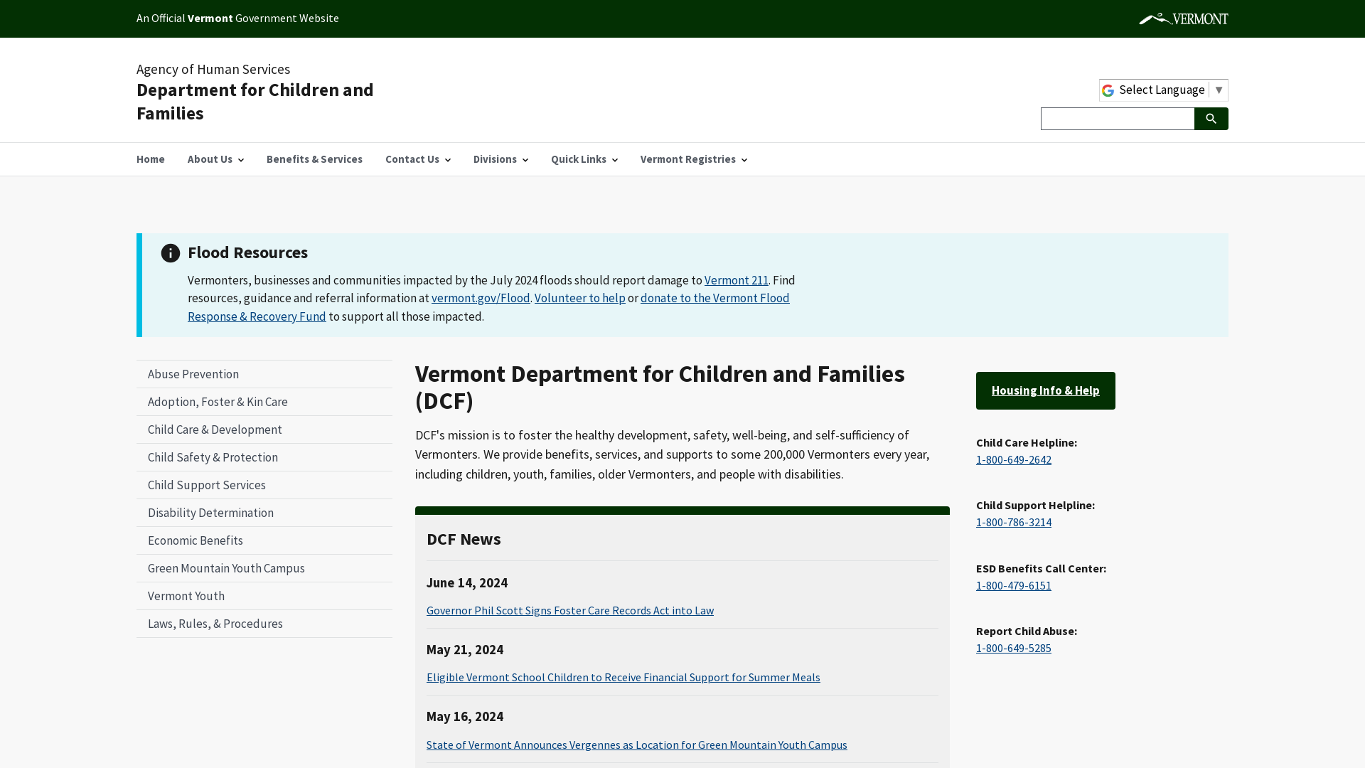 Vermont Department for Children and Families (DCF) | Department for Children and Families