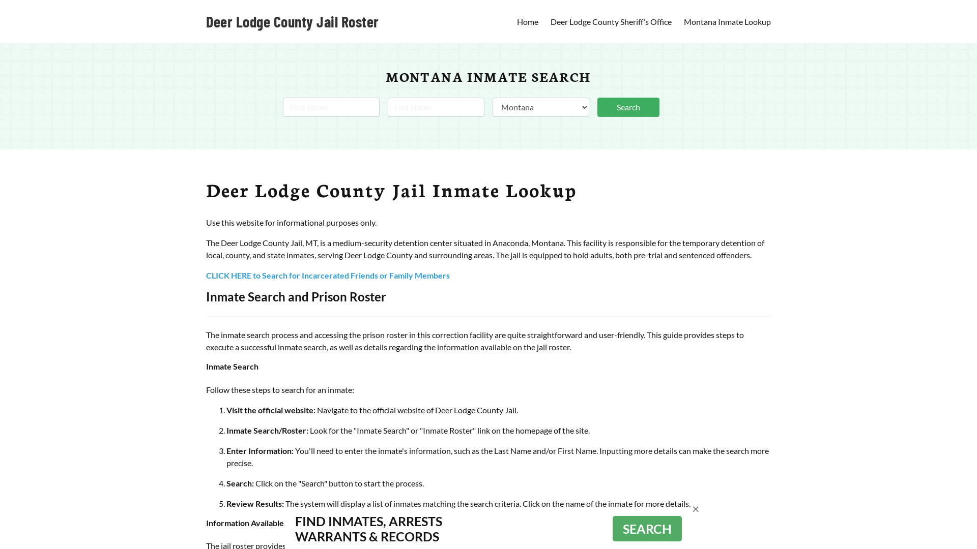 Deer Lodge County Jail Roster Lookup, MT, Inmate Search