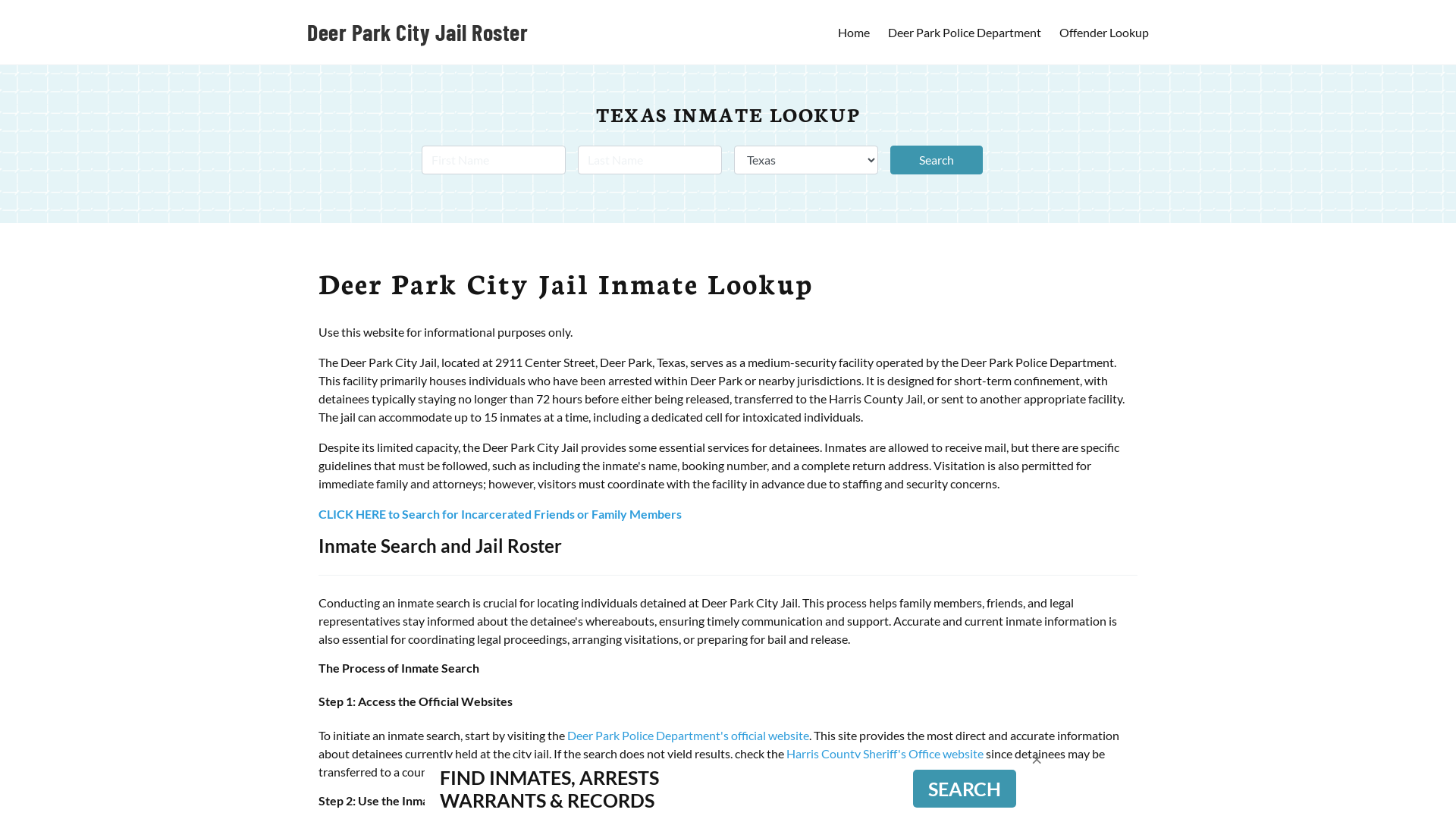 Deer Park City Jail, TX Inmate Search, Jail Roster, Bookings