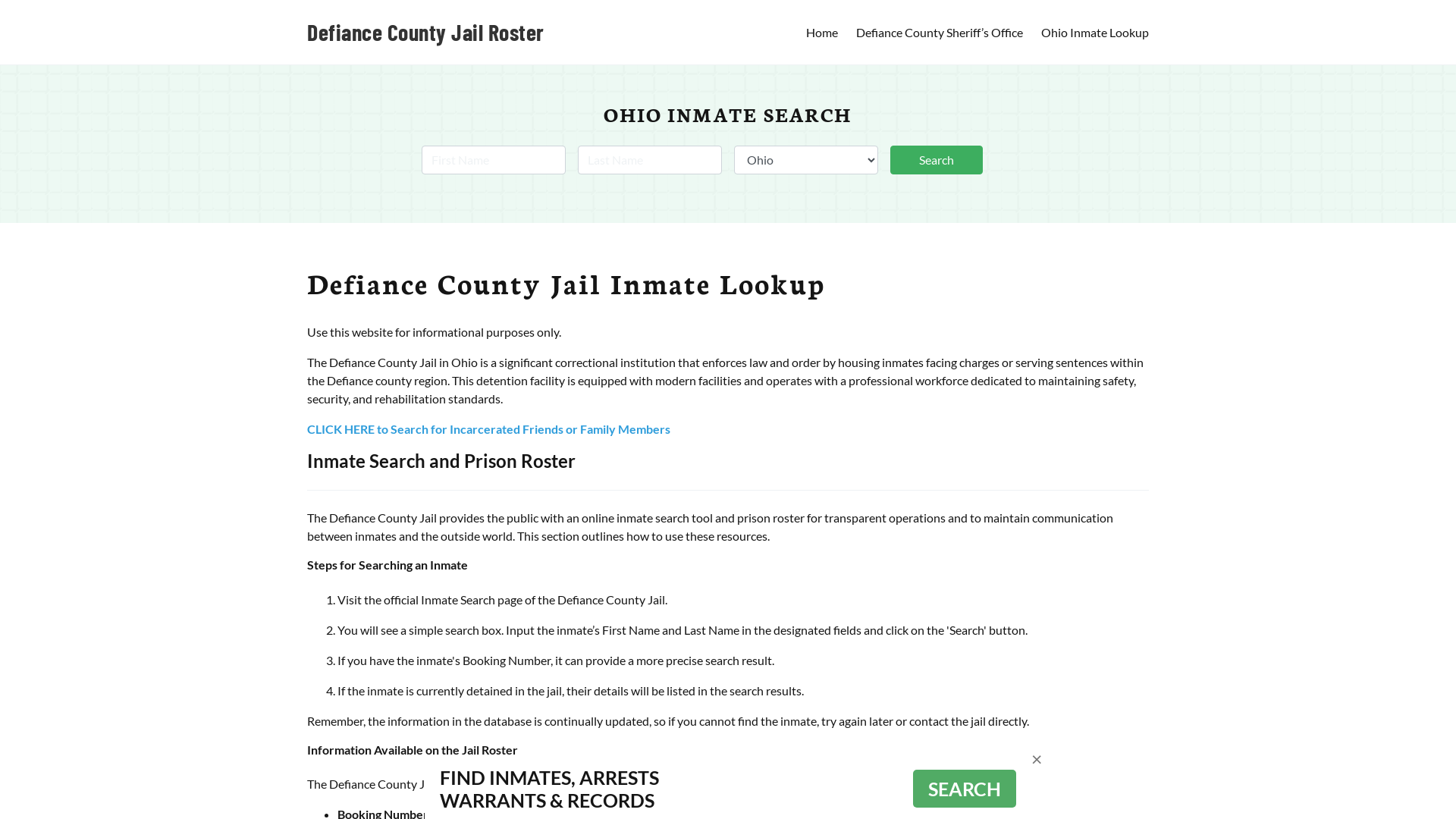 Defiance County Jail Roster Lookup, OH, Inmate Search