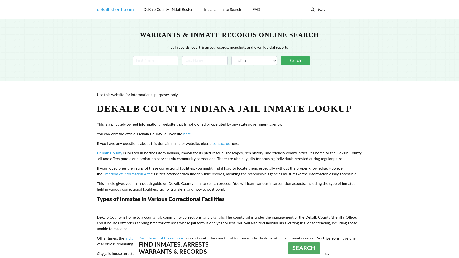 DeKalb County Jail, IN Inmate Roster, Booking, Arrests, Warrants