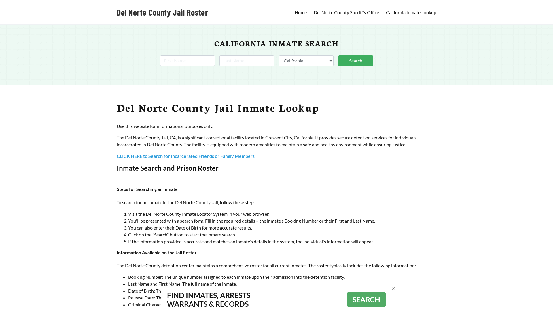 Del Norte County Jail Roster Lookup, CA, Inmate Search