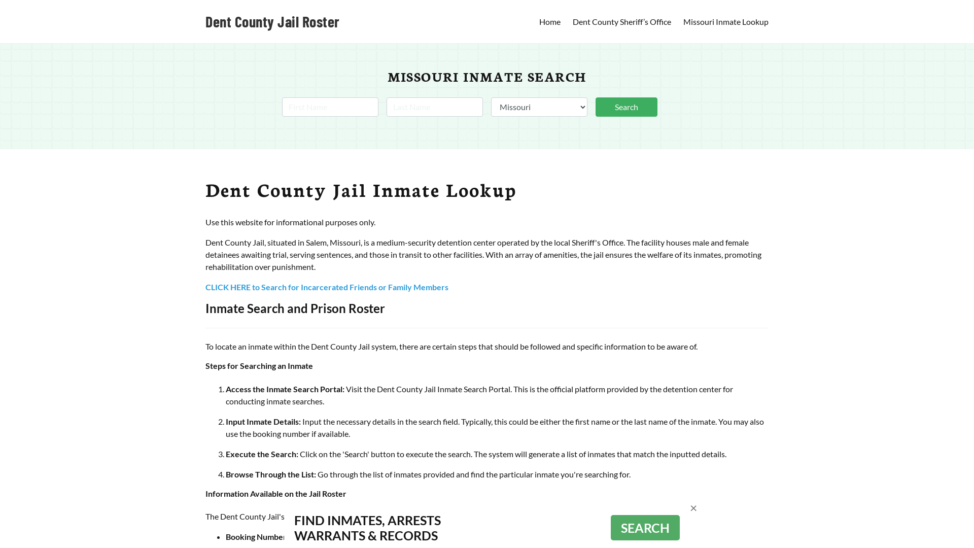 Dent County Jail Roster Lookup, MO, Inmate Search