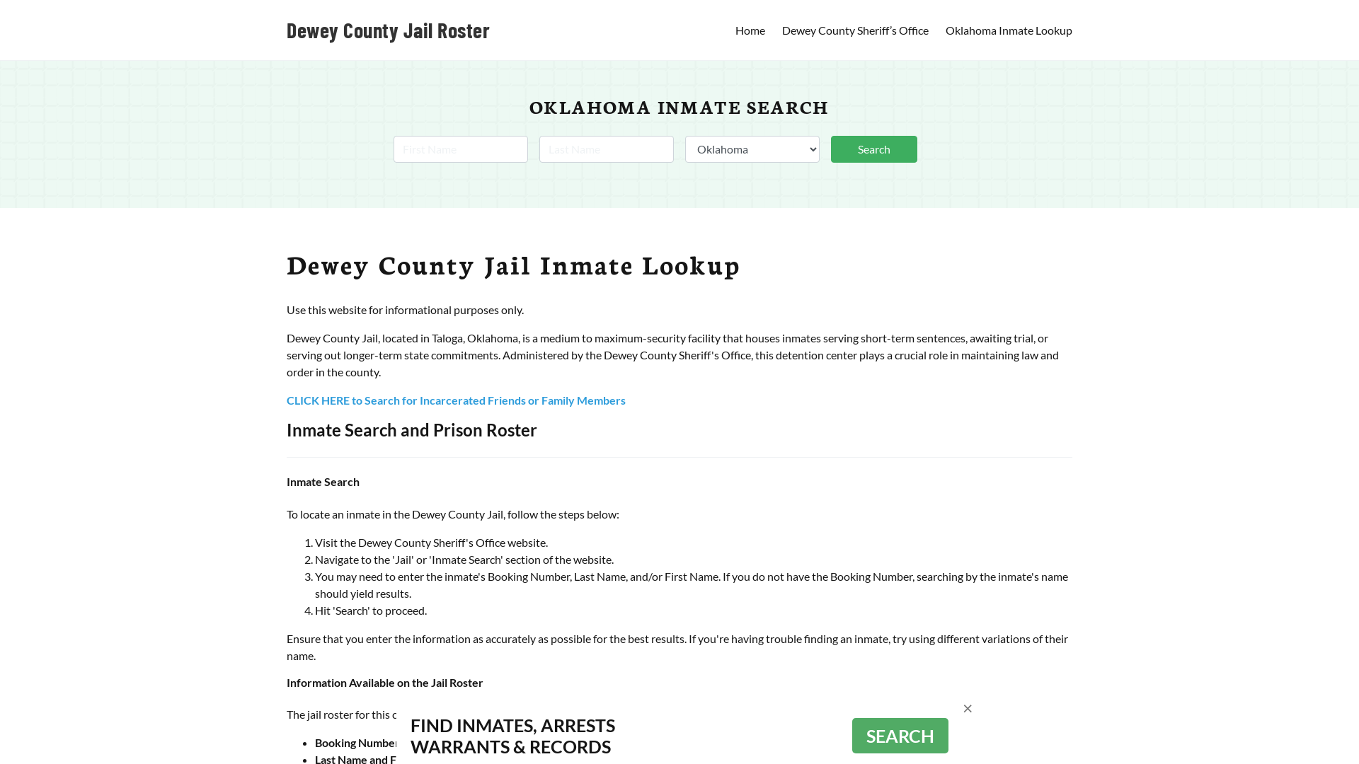 Dewey County Jail Roster Lookup, OK, Inmate Search