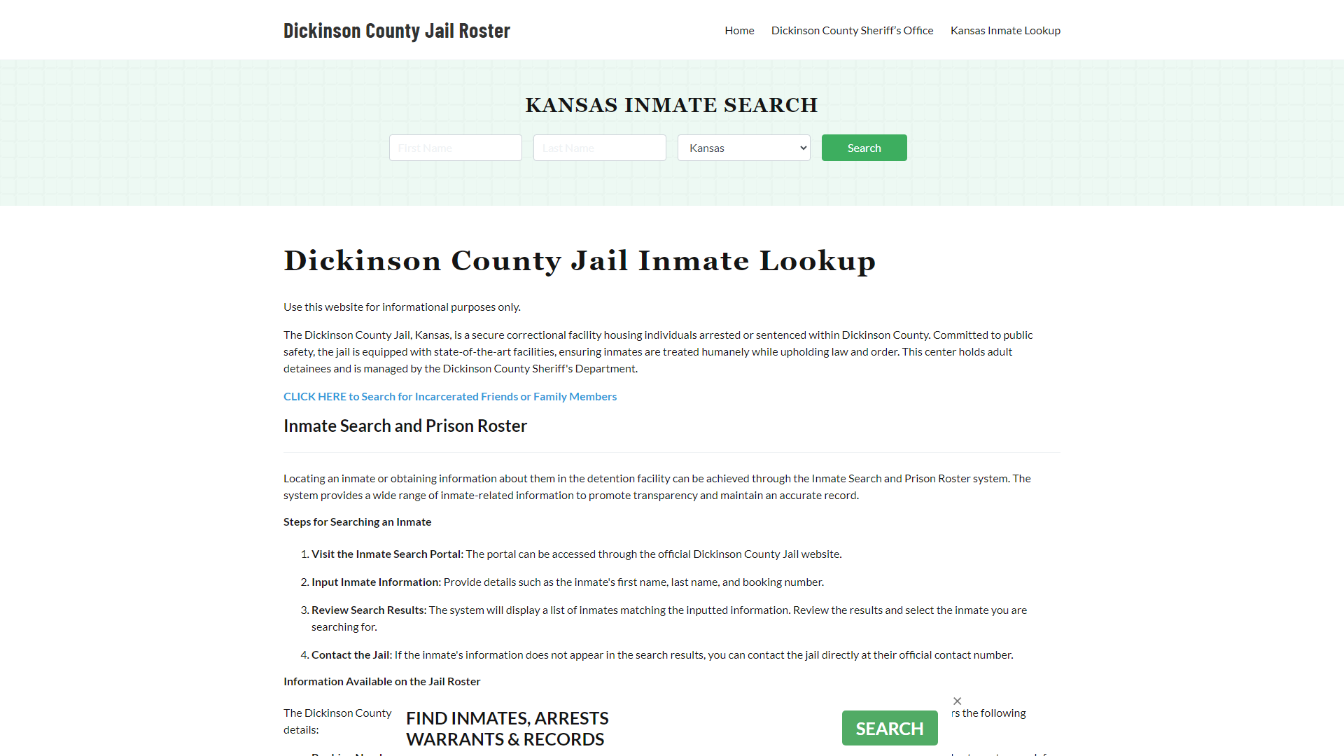 Dickinson County Jail Roster Lookup, KS, Inmate Search