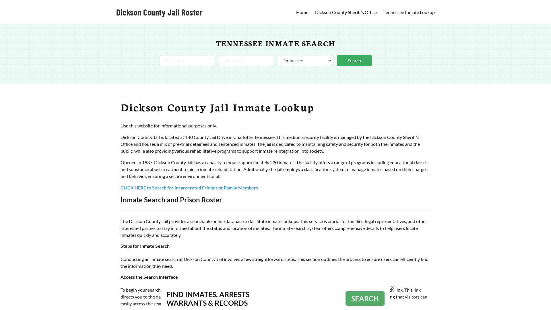 Dickson County Jail Roster Lookup, TN, Inmate Search