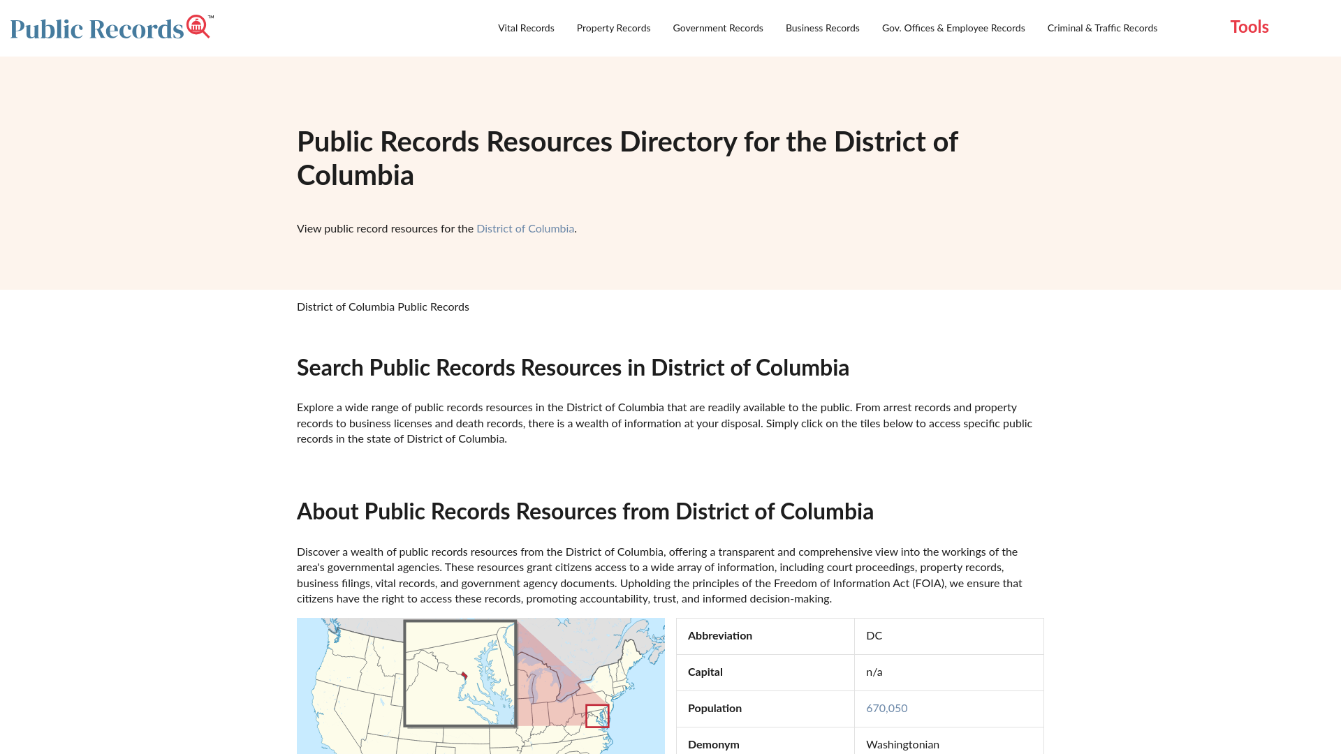 District Of Columbia Free Public Records Directory