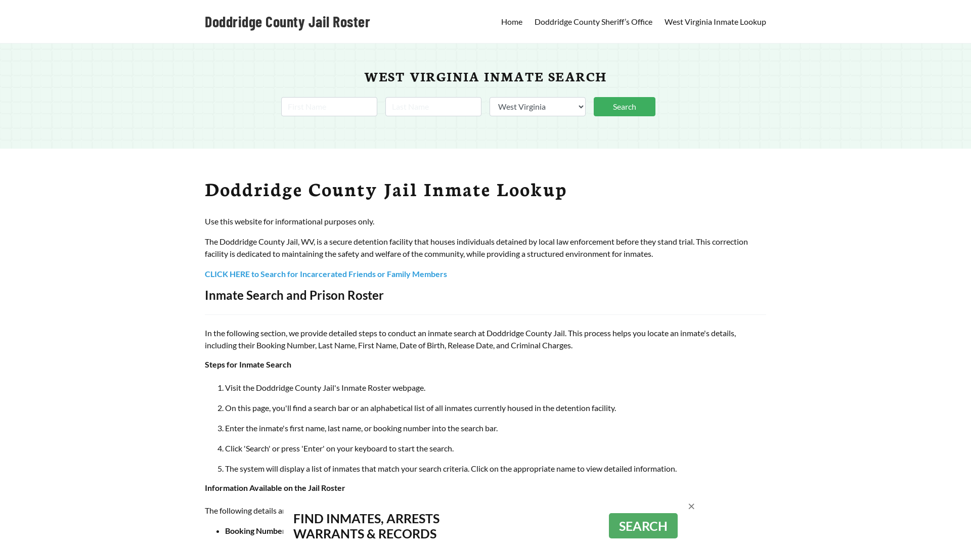 Doddridge County Jail Roster Lookup, WV, Inmate Search