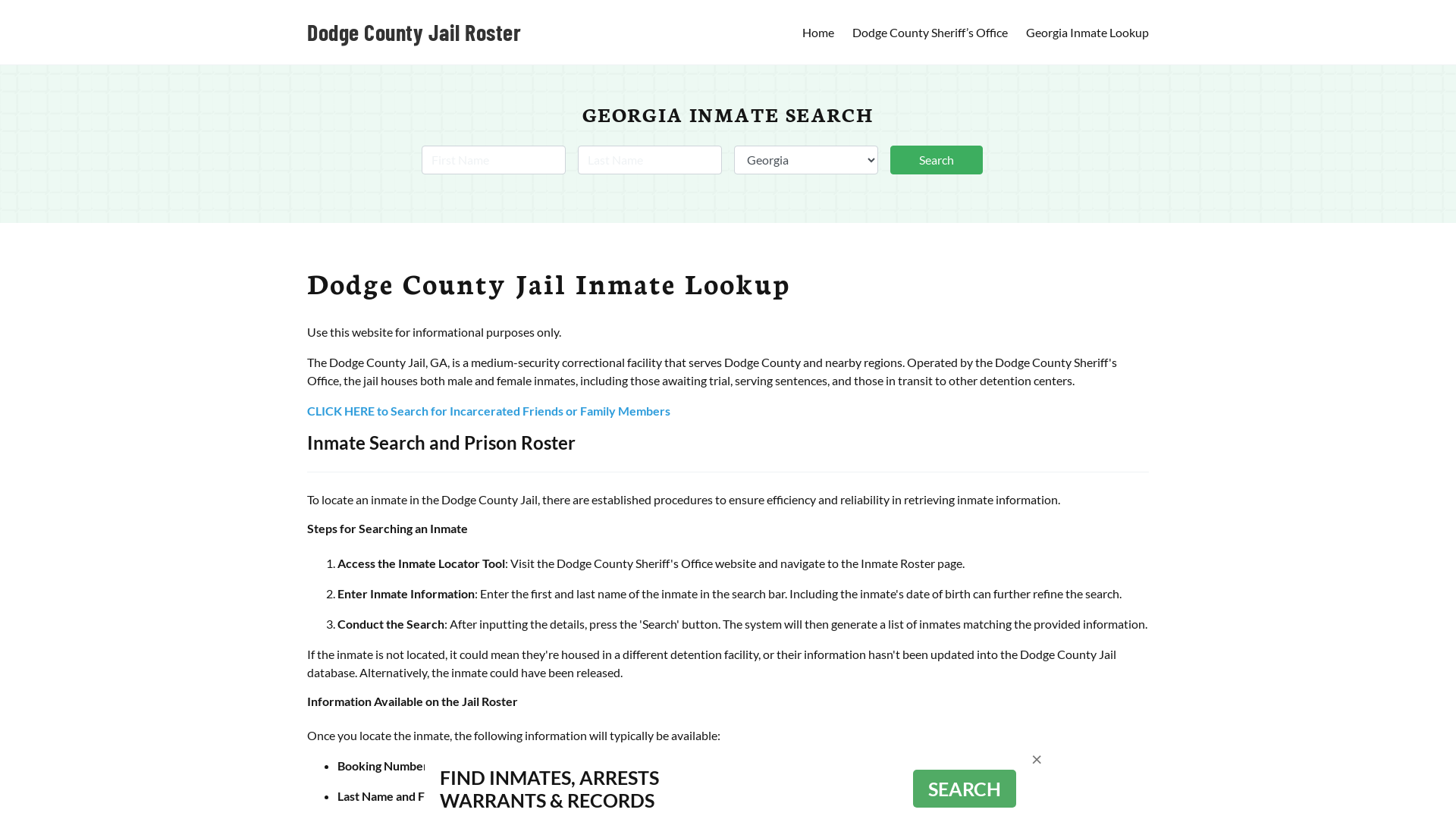 Dodge County Jail Roster Lookup, GA, Inmate Search