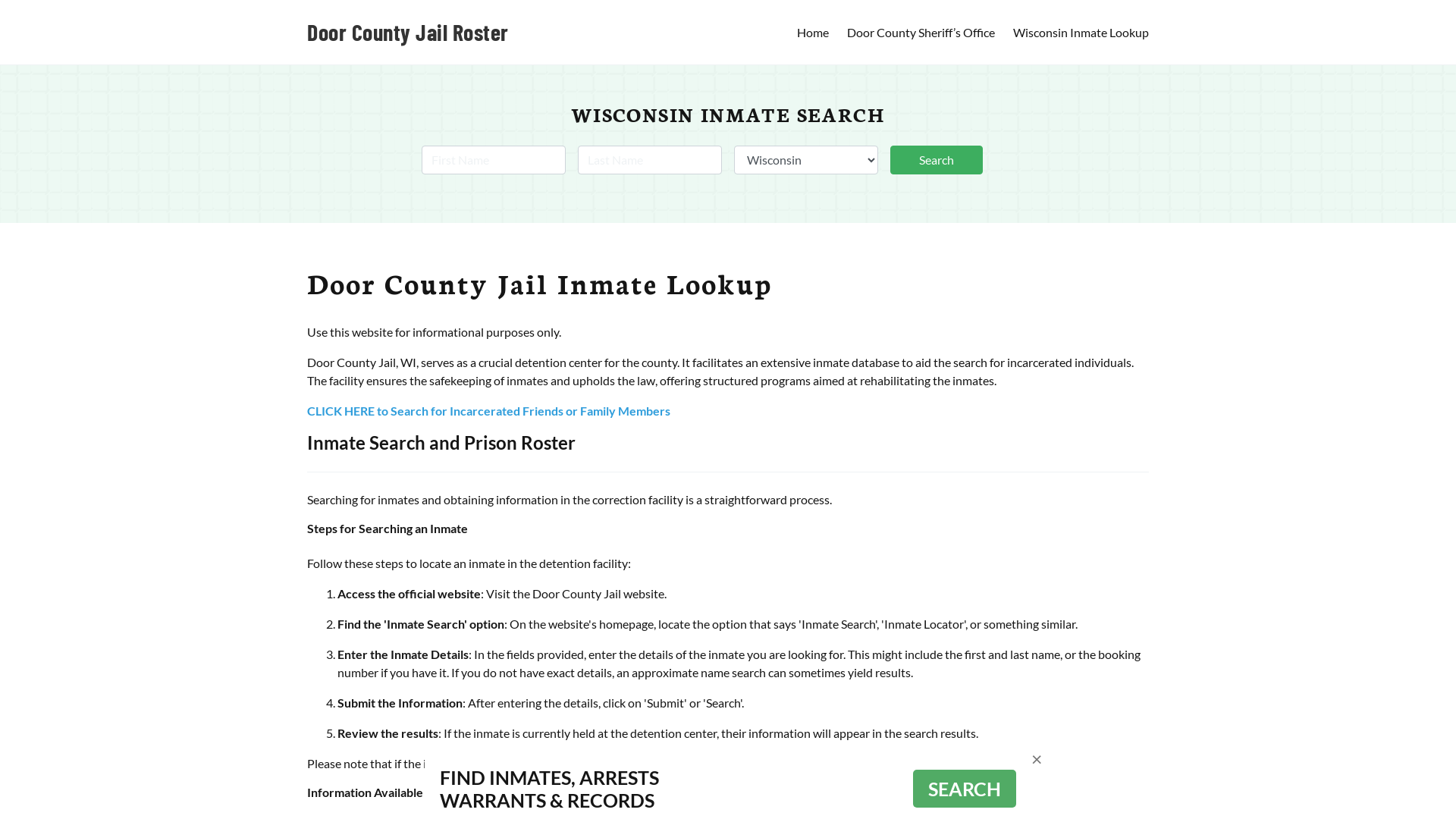 Door County Jail Roster Lookup, WI, Inmate Search