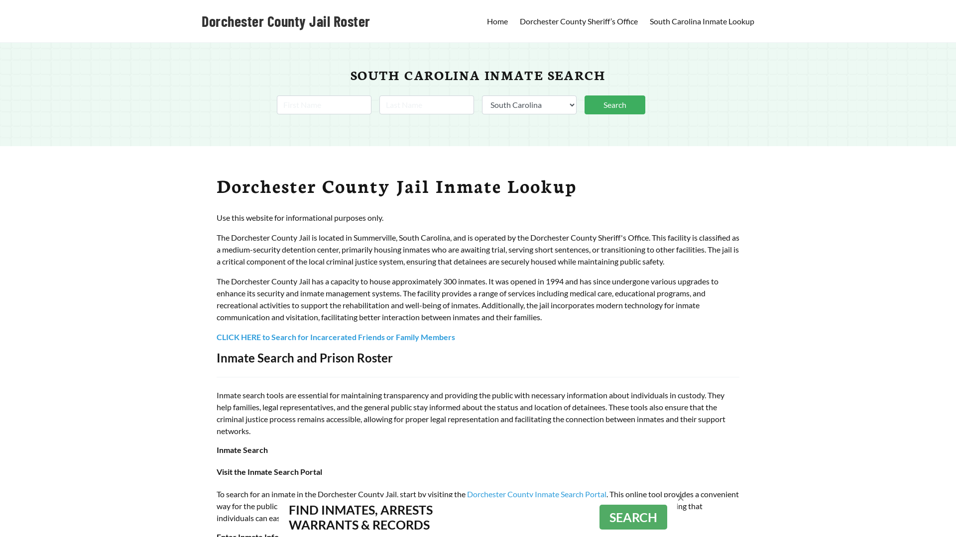 Dorchester County Jail Roster Lookup, SC, Inmate Search