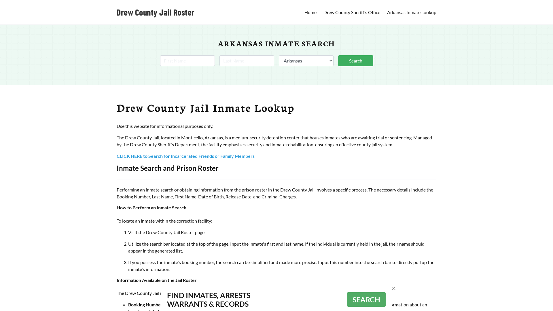 Drew County Jail Roster Lookup, AR, Inmate Search