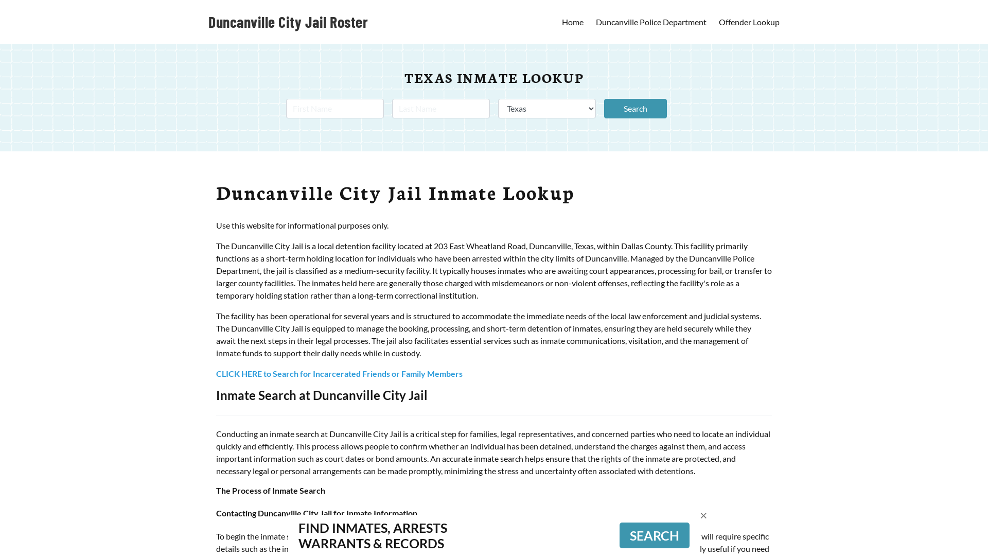 Duncanville City Jail, TX Inmate Search, Jail Roster, Bookings