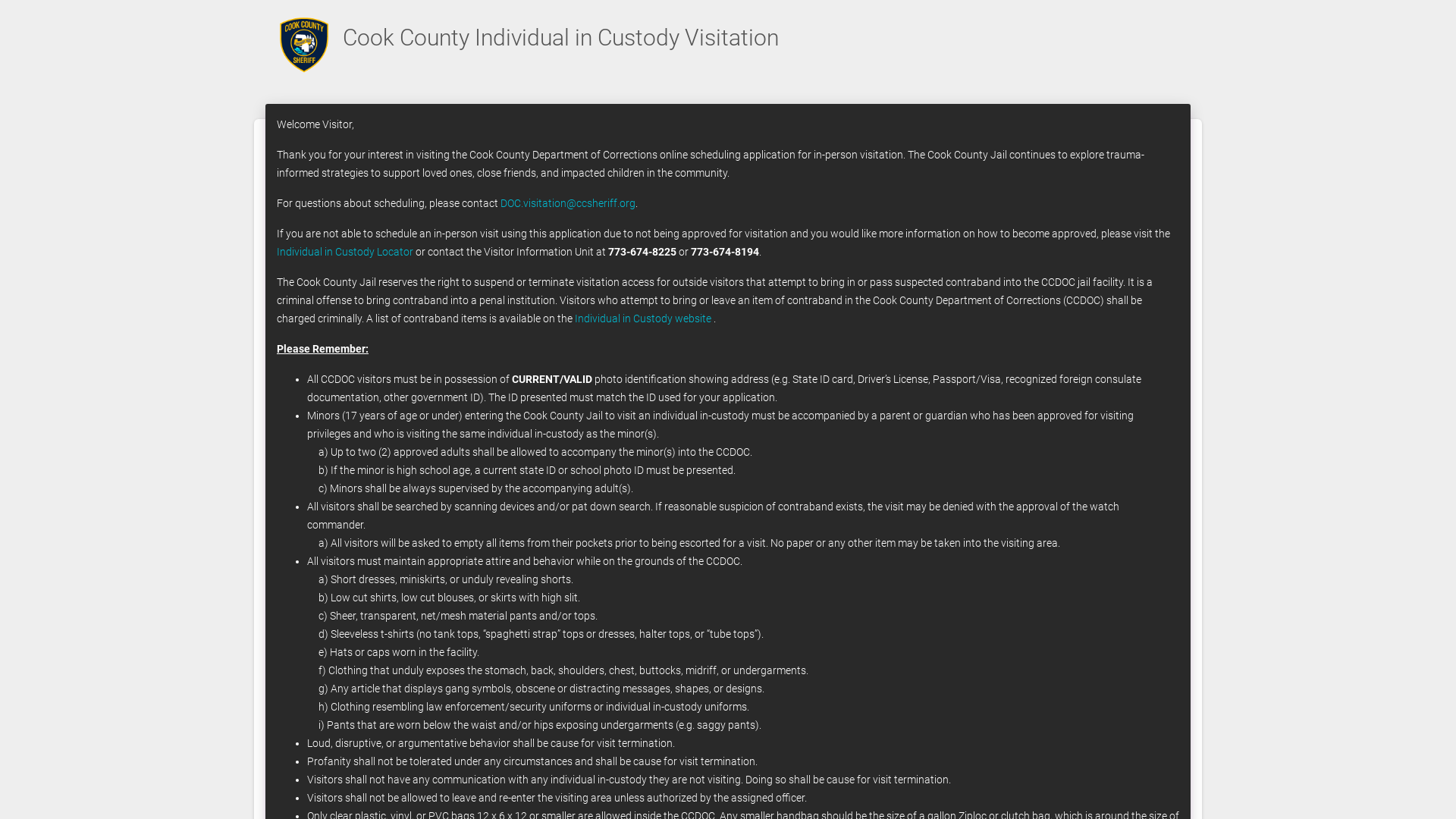 Cook County Individual in Custody Visitation