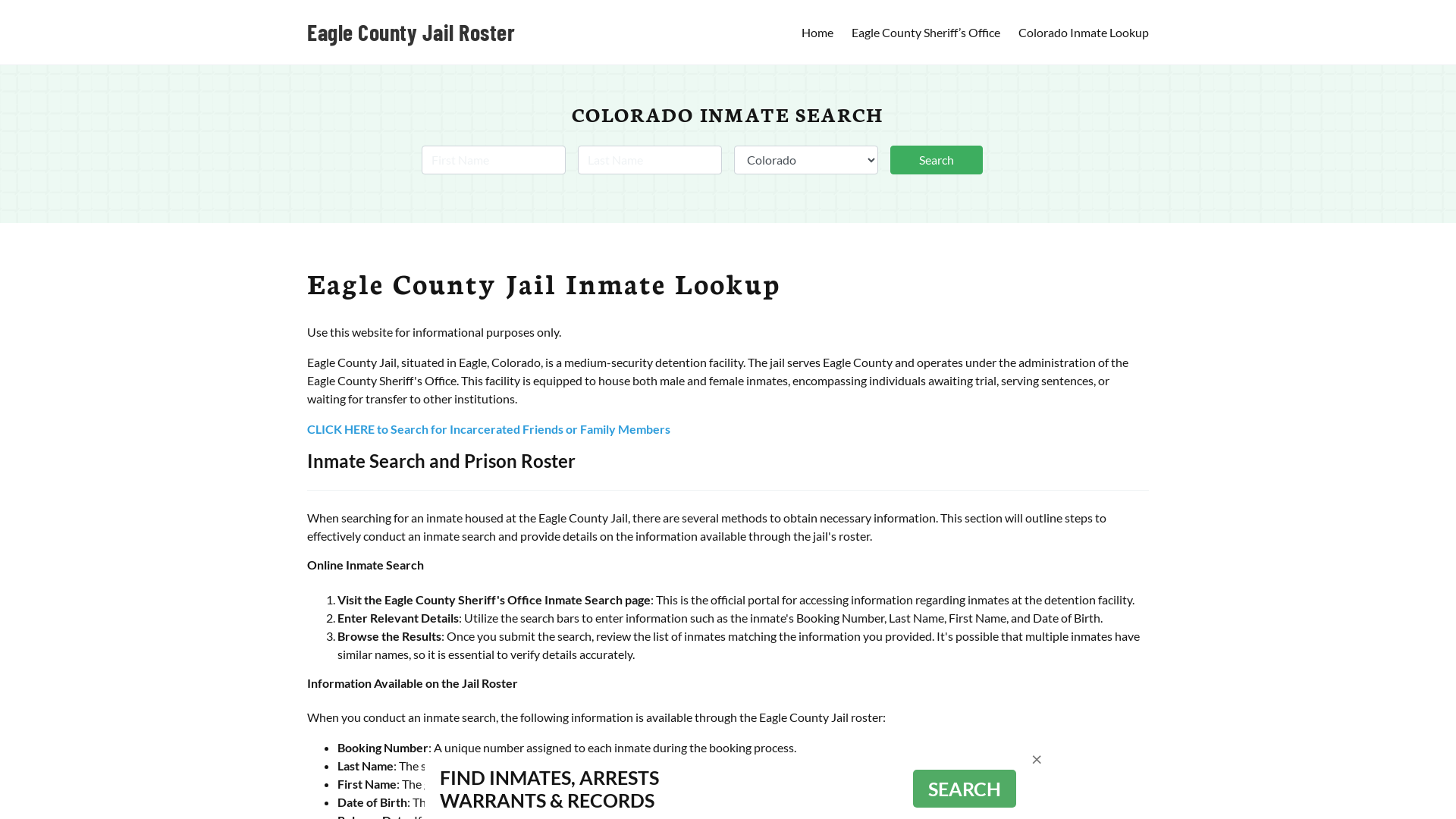 Eagle County Jail Roster Lookup, CO, Inmate Search