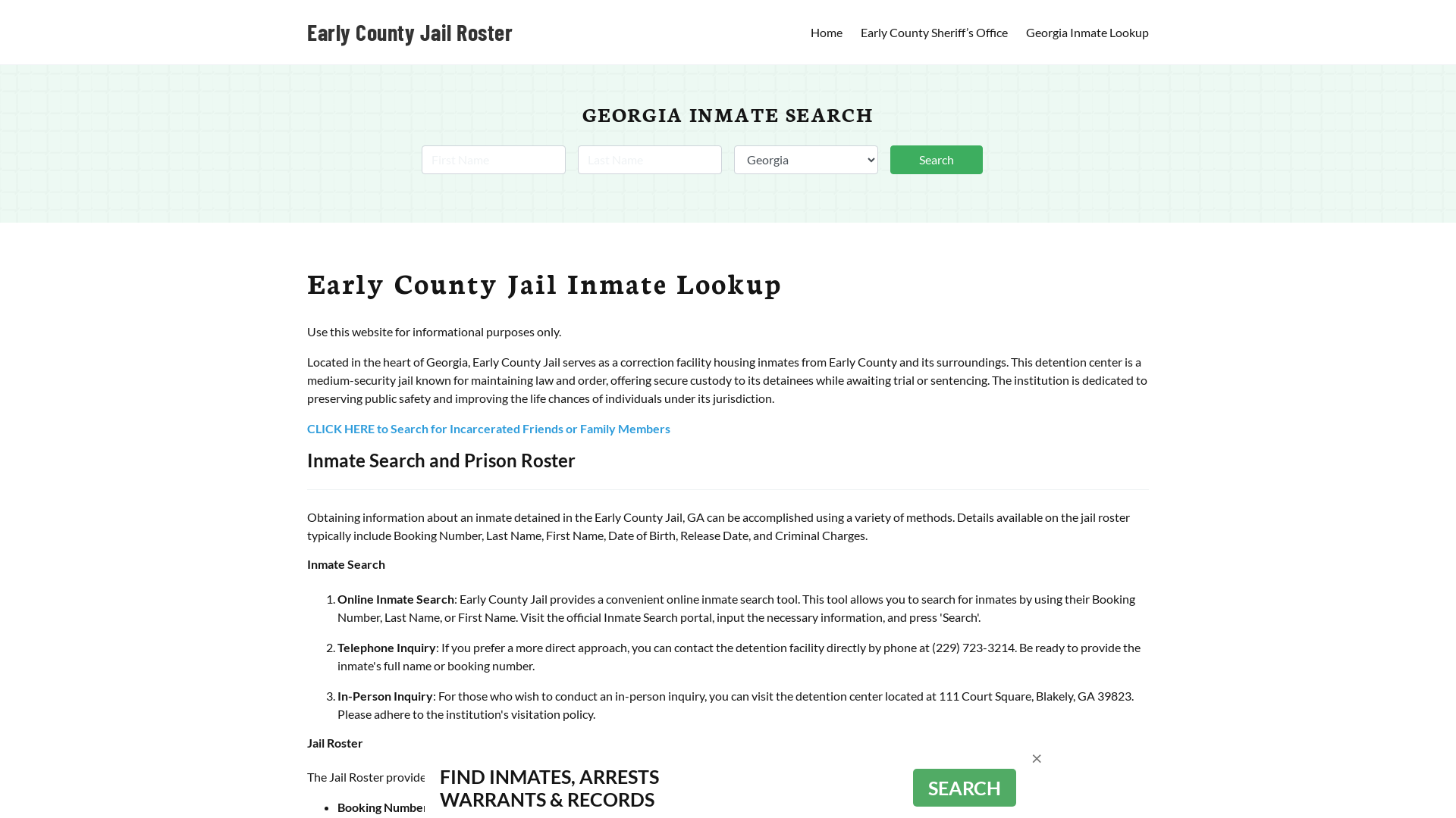 Early County Jail Roster Lookup, GA, Inmate Search