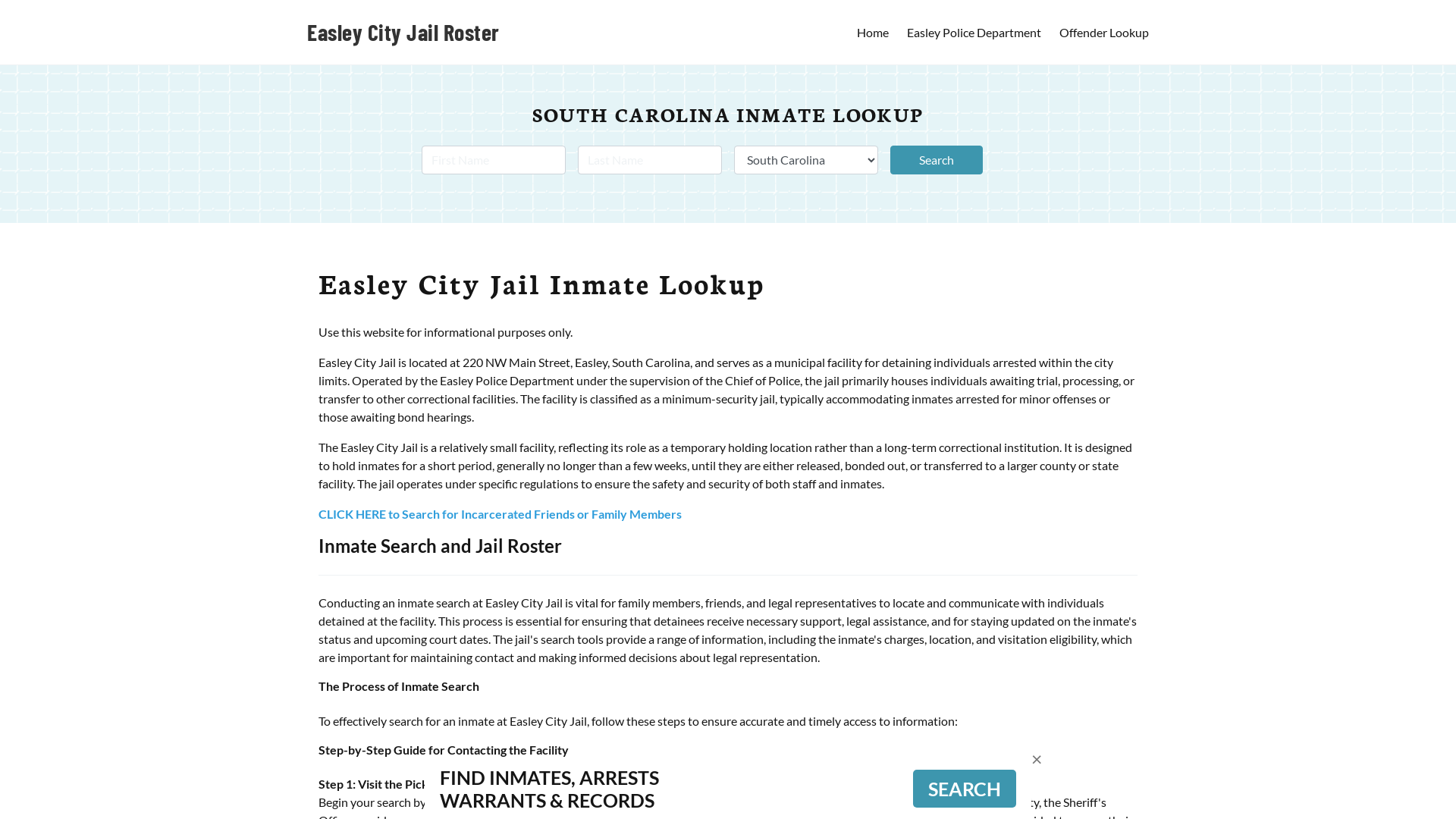 Easley City Jail, SC Inmate Search, Jail Roster, Bookings