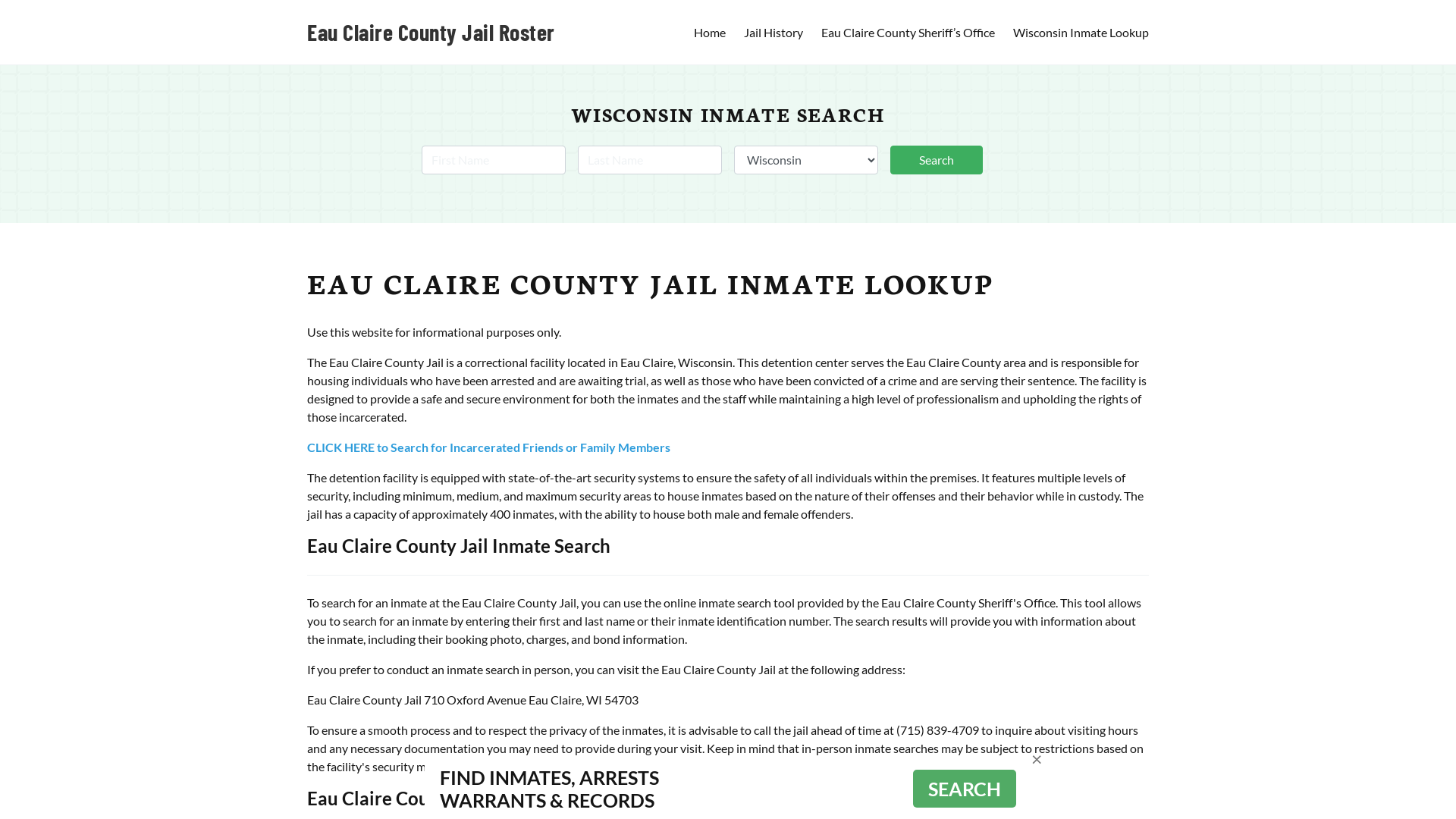 Eau Claire County Jail Roster Lookup, WI, Inmate Search