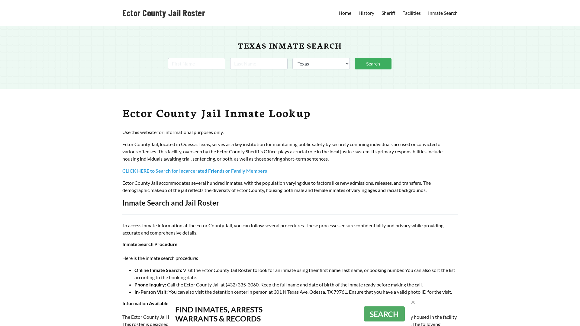 Ector County Jail Roster Lookup, TX, Inmate Search