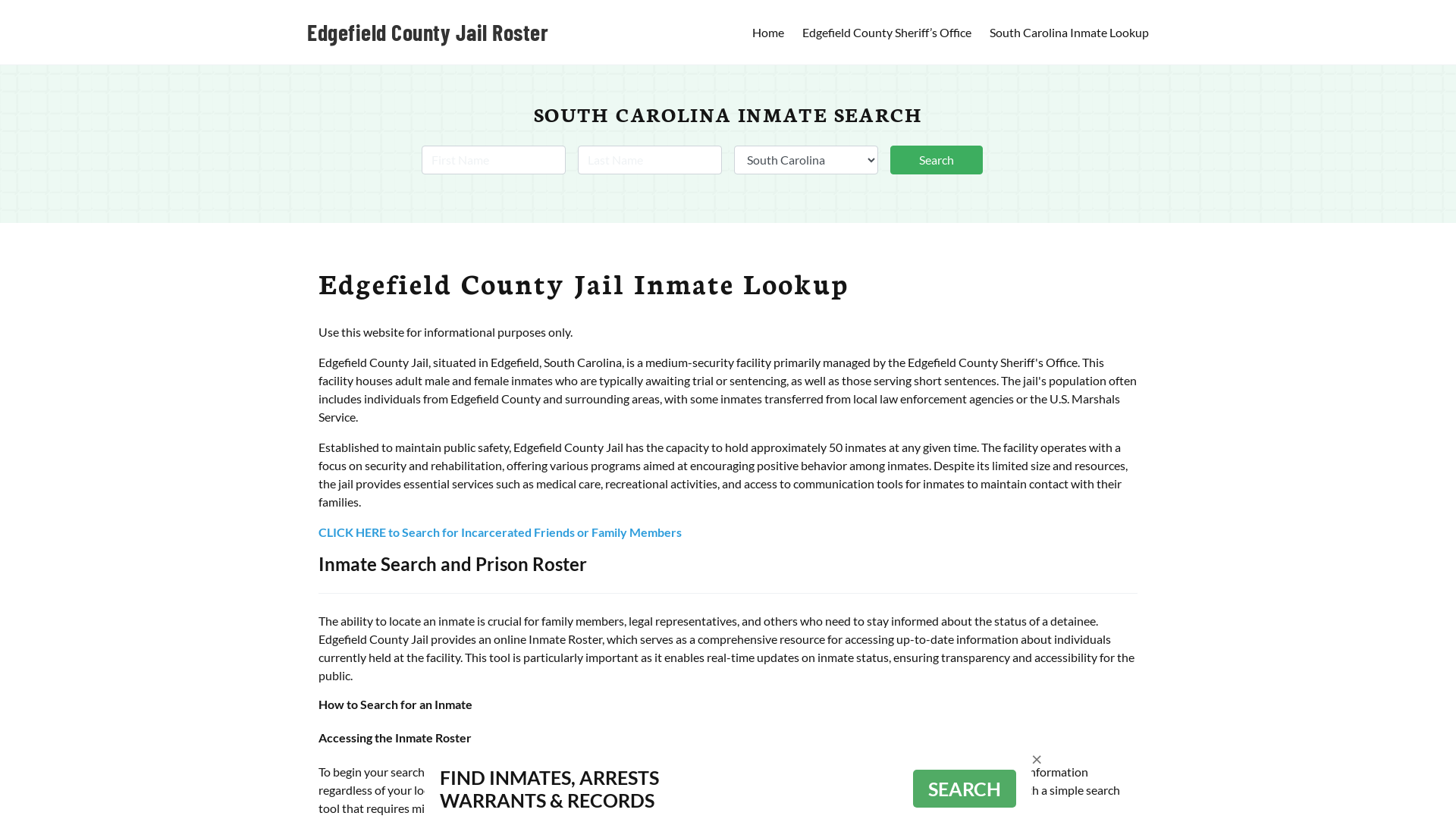 Edgefield County Jail Roster Lookup, SC, Inmate Search