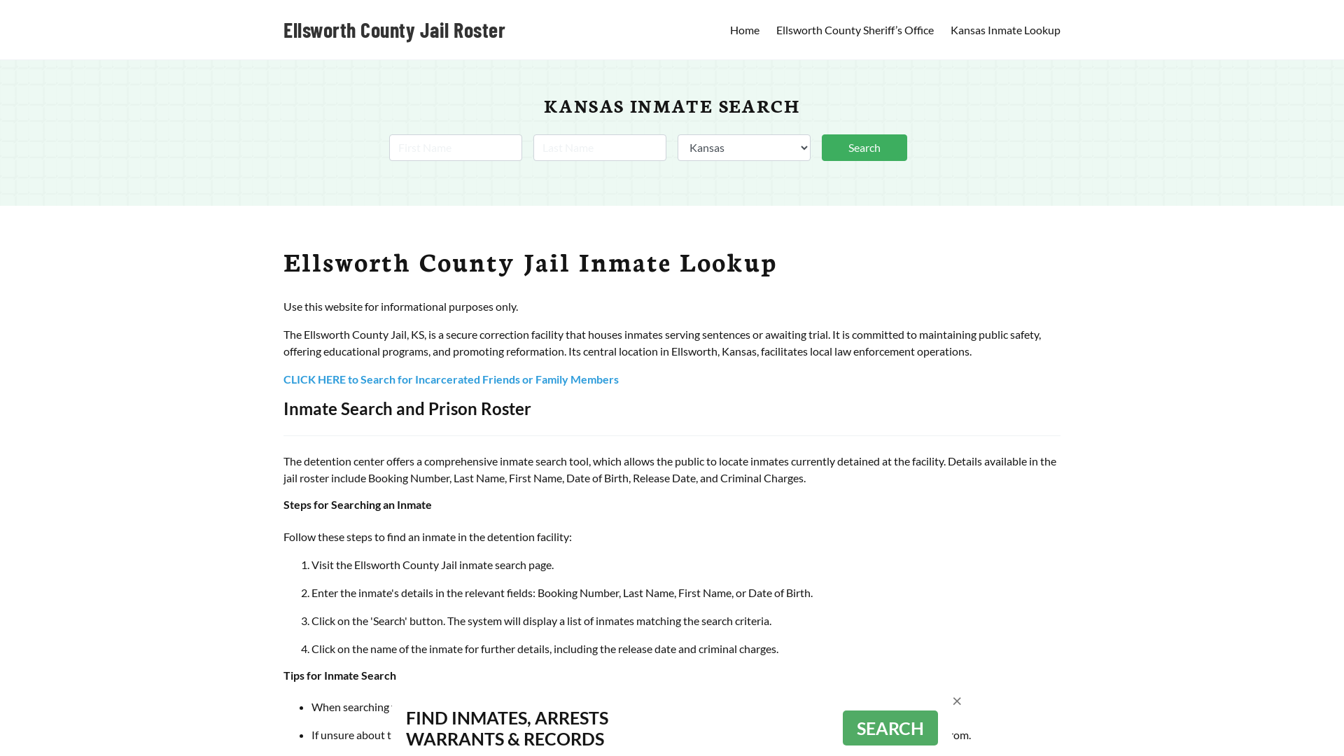 Ellsworth County Jail Roster Lookup, KS, Inmate Search