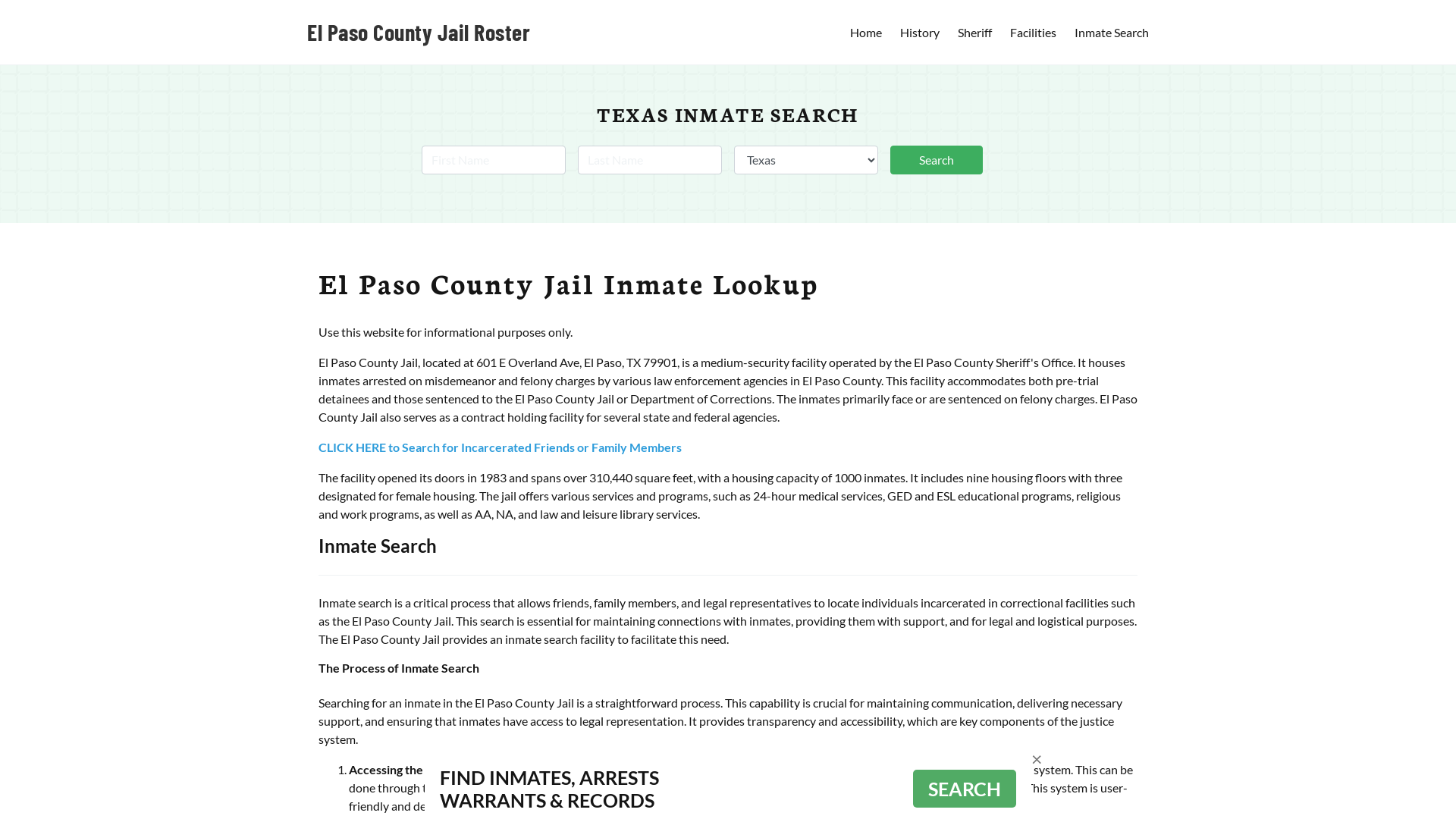 El Paso County Jail Roster Lookup, TX, Inmate Search