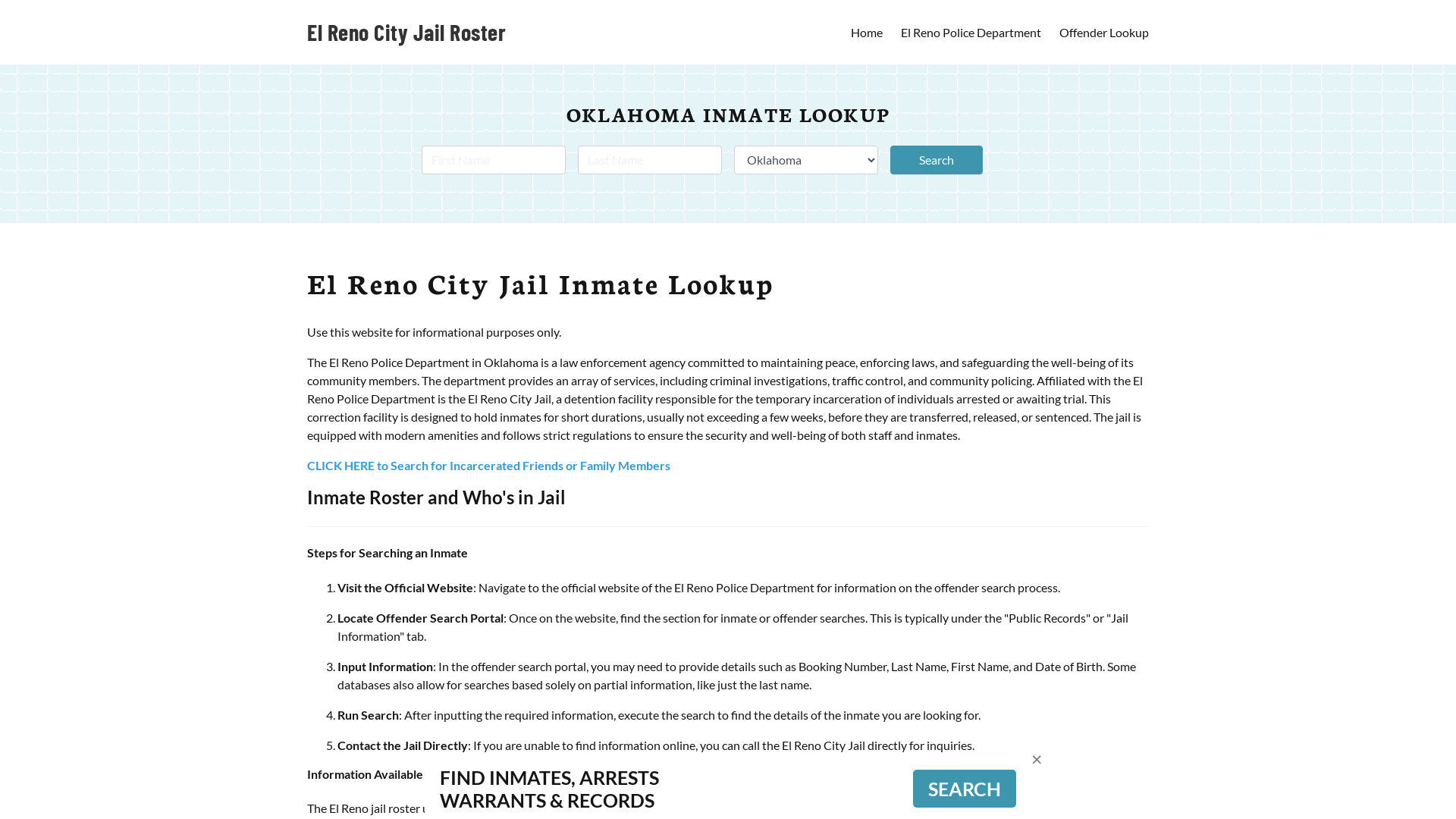 El Reno City Jail, OK Inmate Search, Jail Roster, Bookings