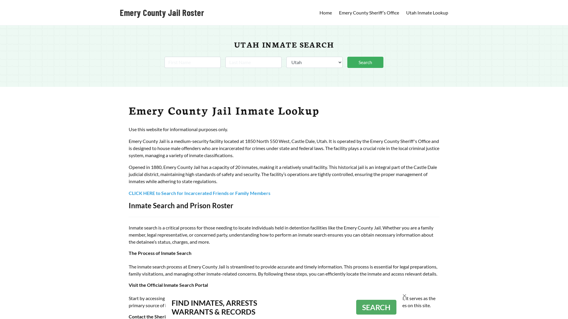 Emery County Jail Roster Lookup, UT, Inmate Search