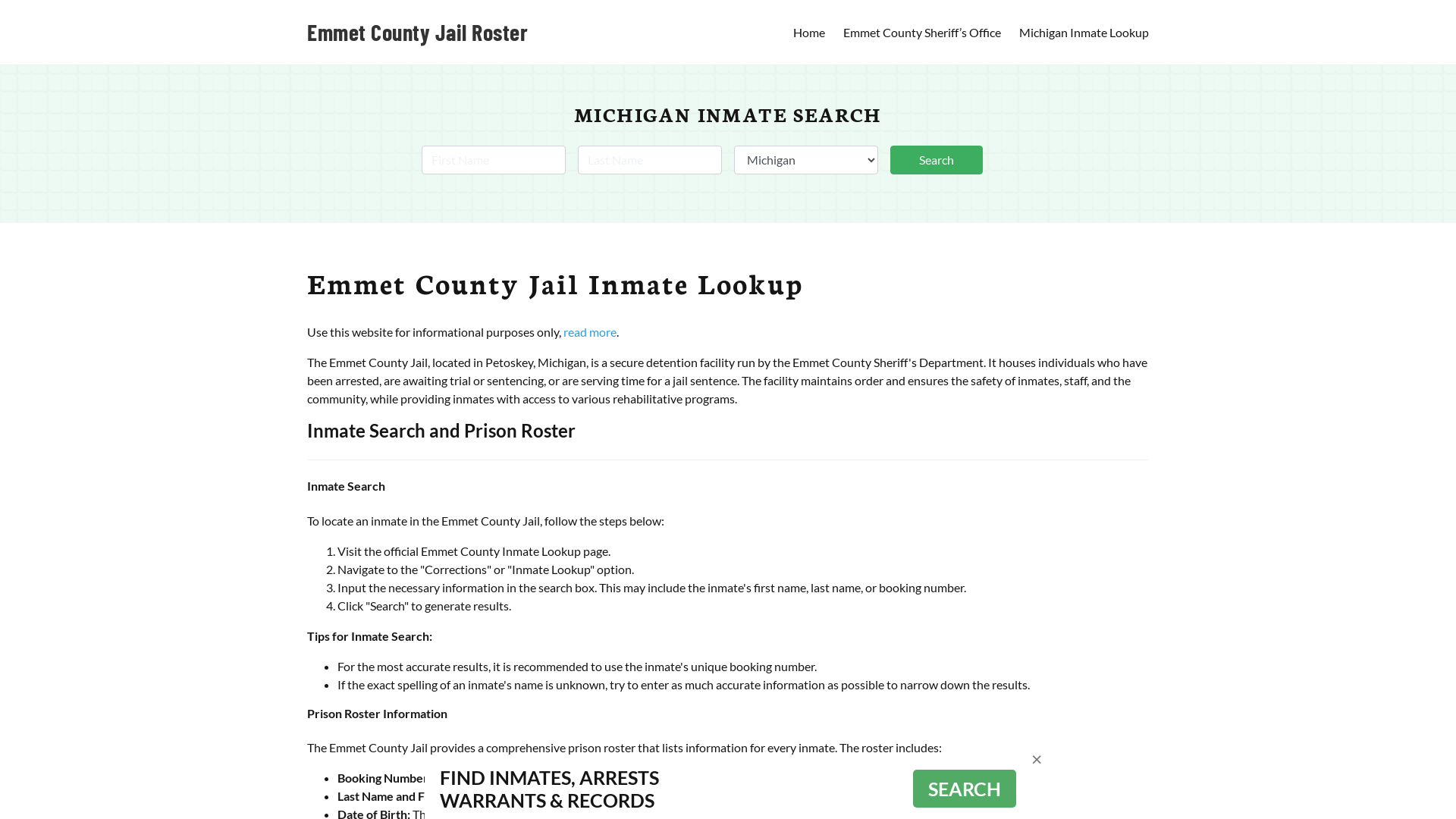 Emmet County Jail Roster Lookup, MI, Inmate Search