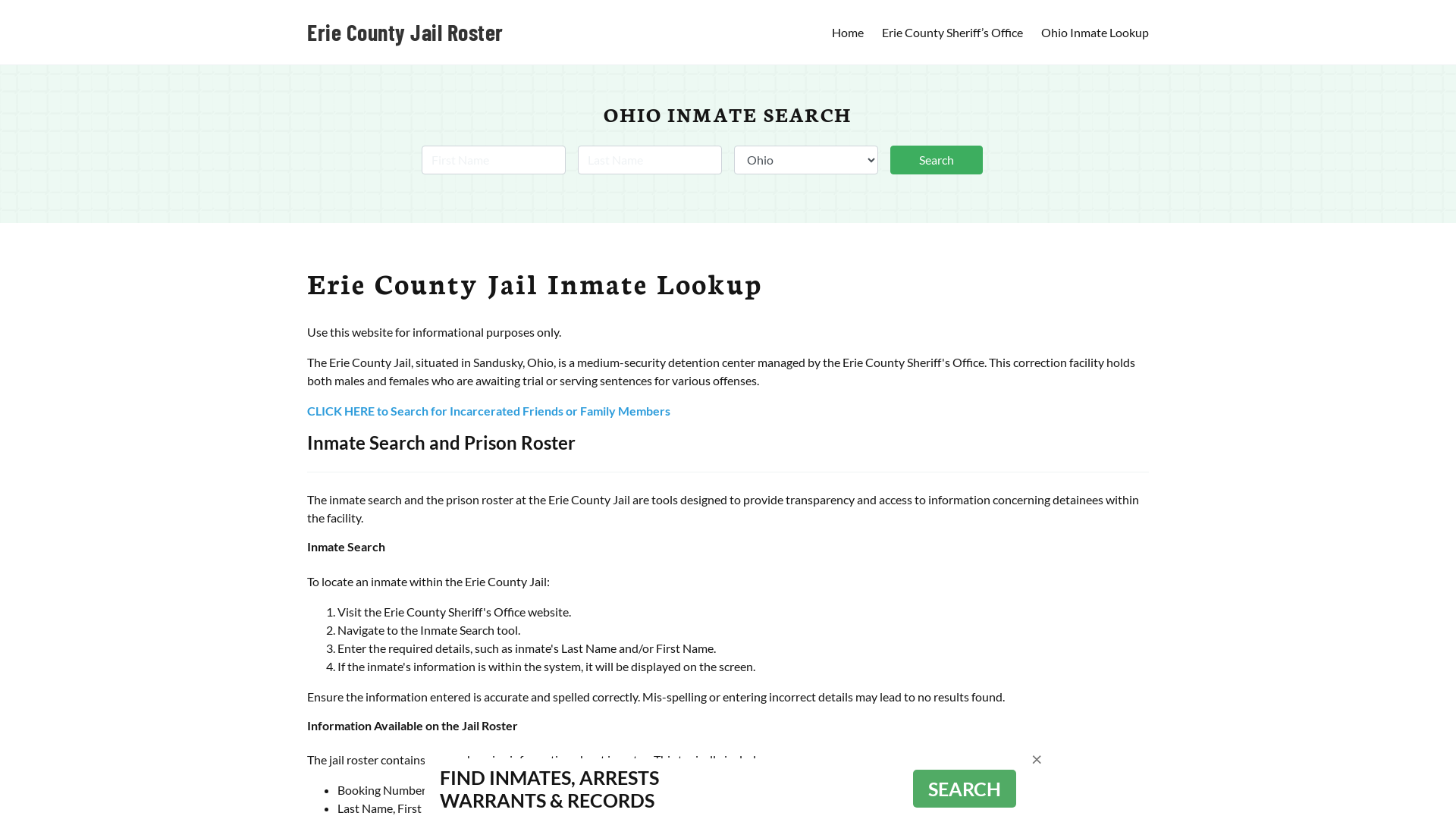 Erie County Jail Roster Lookup, OH, Inmate Search